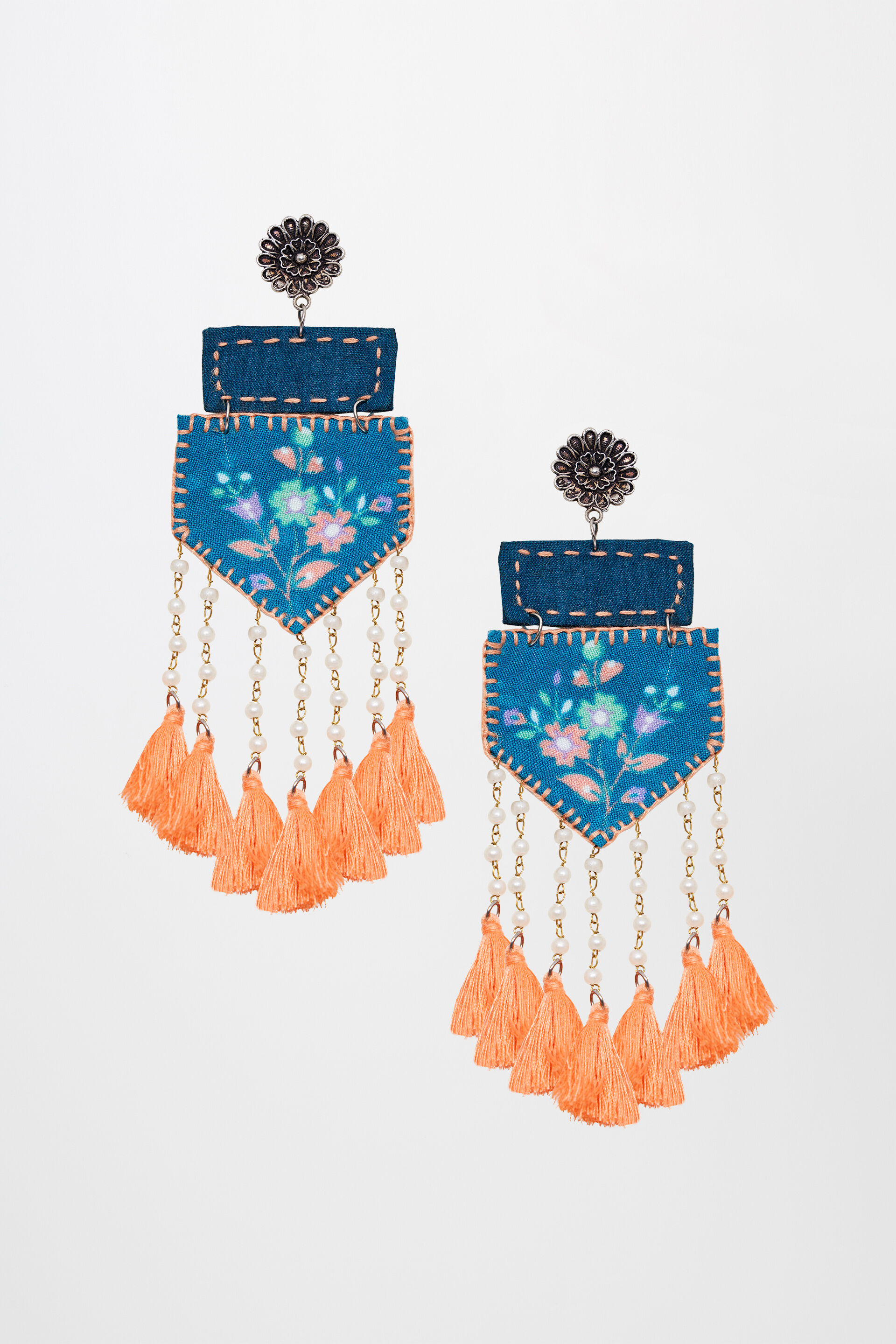 Buy Multi Alloy Fabric Thread And Beads Earring Online at Global Desi 8905724281648