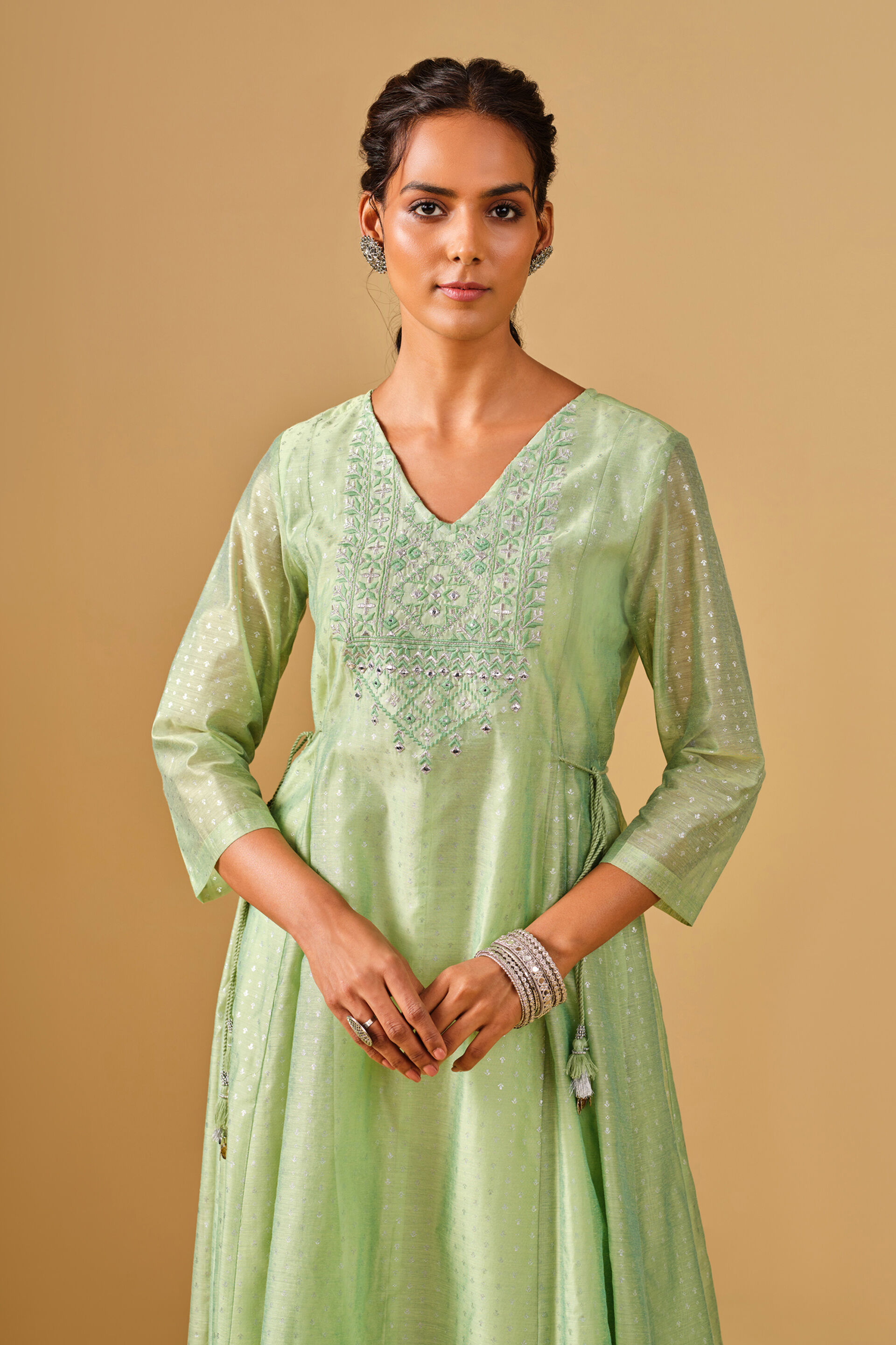 Festive Mint Green Fit and Flare Kurta, Mint, image 4