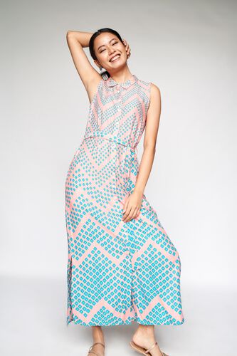 3 - Pink Printed Tie-Ups Straight Gown, image 3