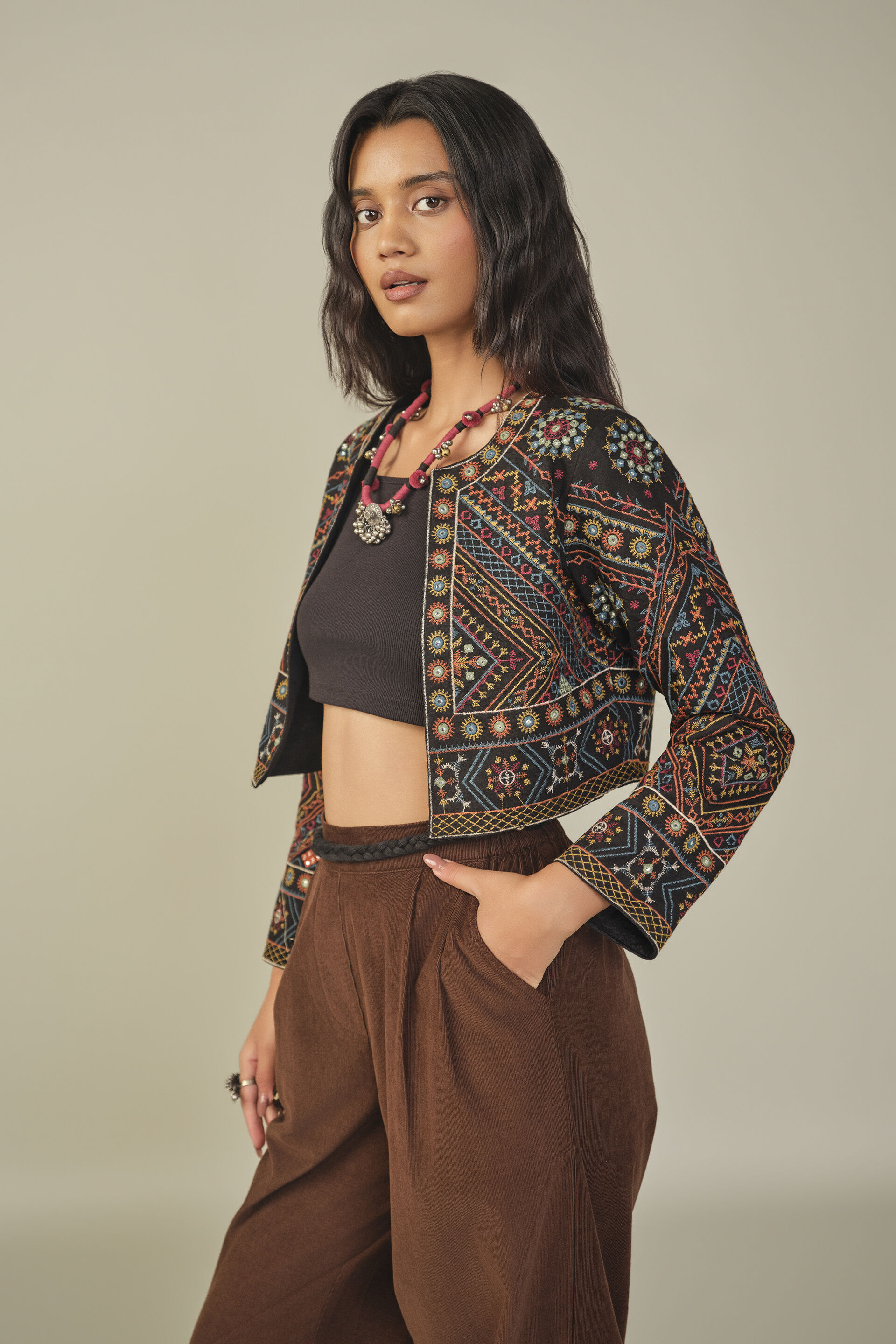 Embroidered Jacket in Black, Black, image 5