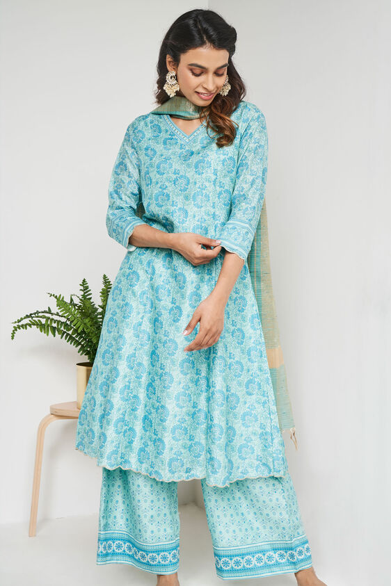 Aqua Floral Fit & Flare Suit, Aqua, image 2