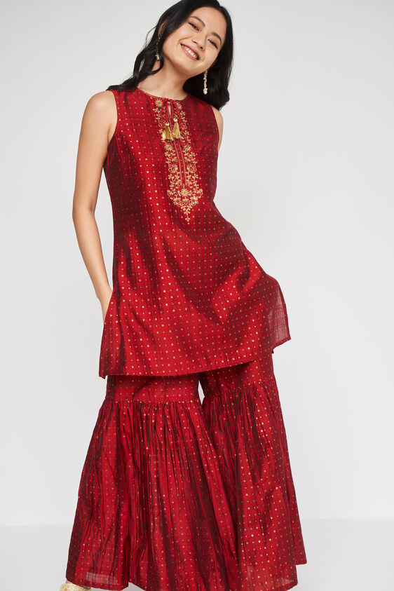 Maroon Foil Print Fit & Flare Suit, Maroon, image 2