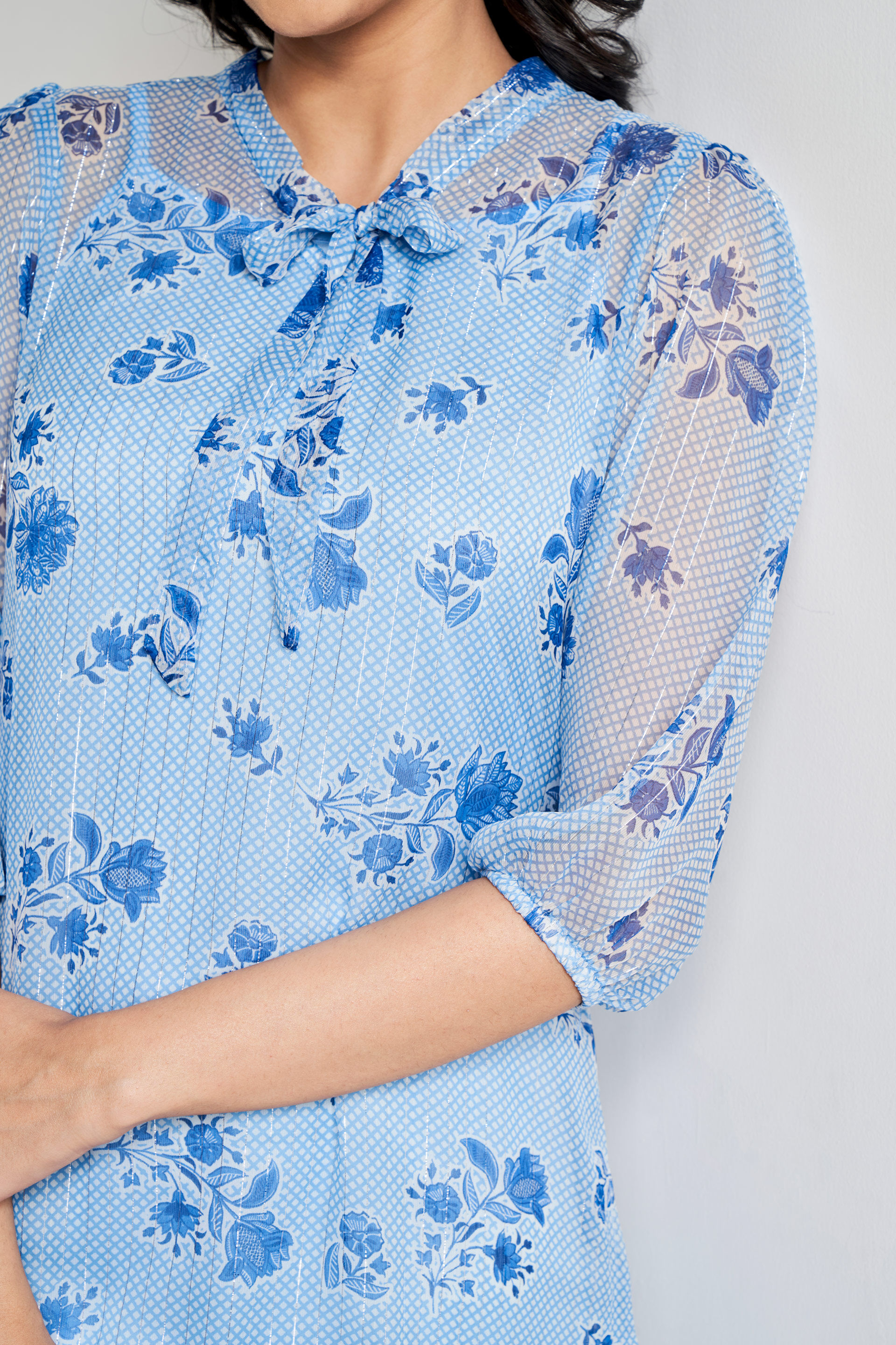 Blue Floral Flared Dress, Blue, image 2