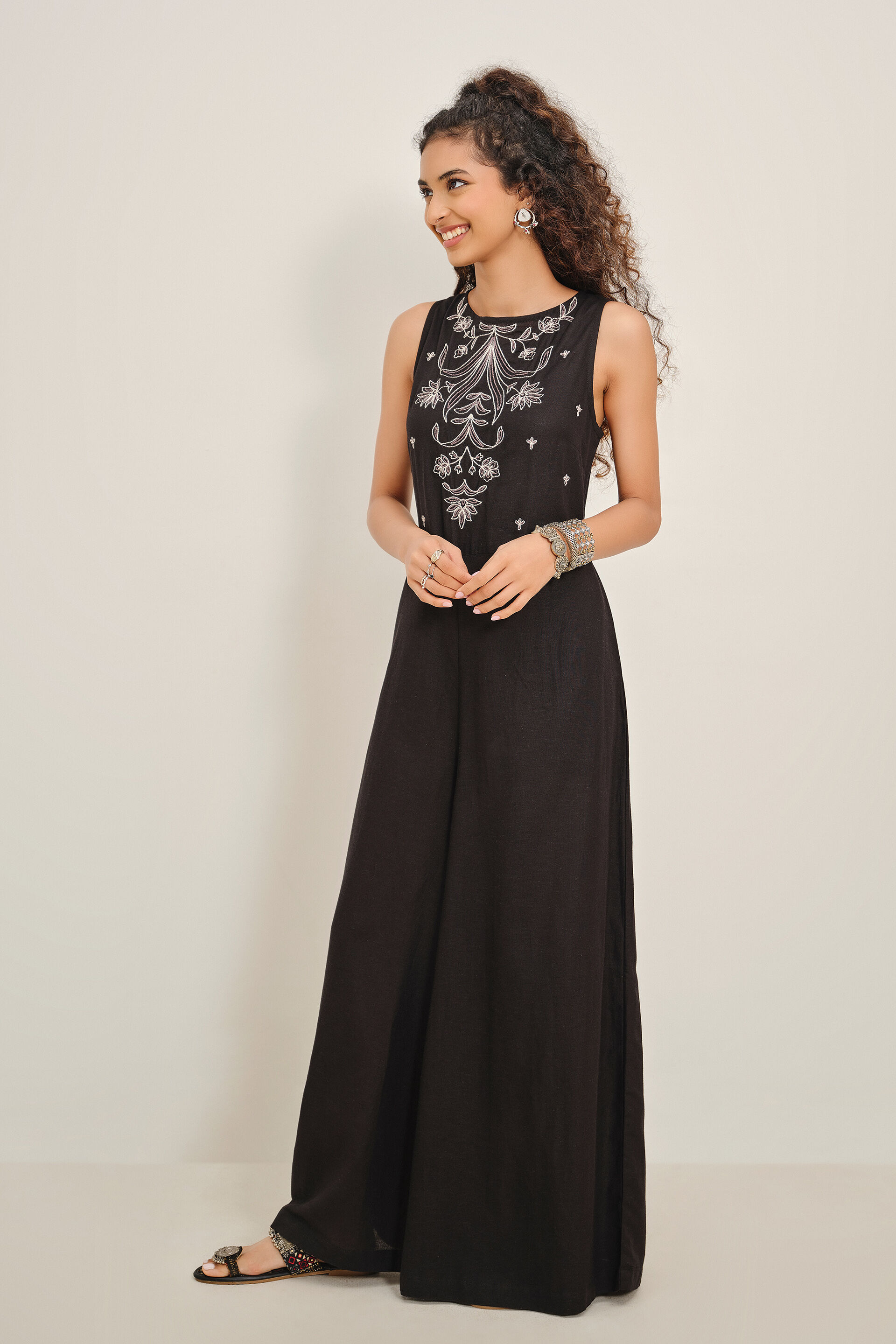 Black Jharna Embroidered Jumpsuit, Black, image 2