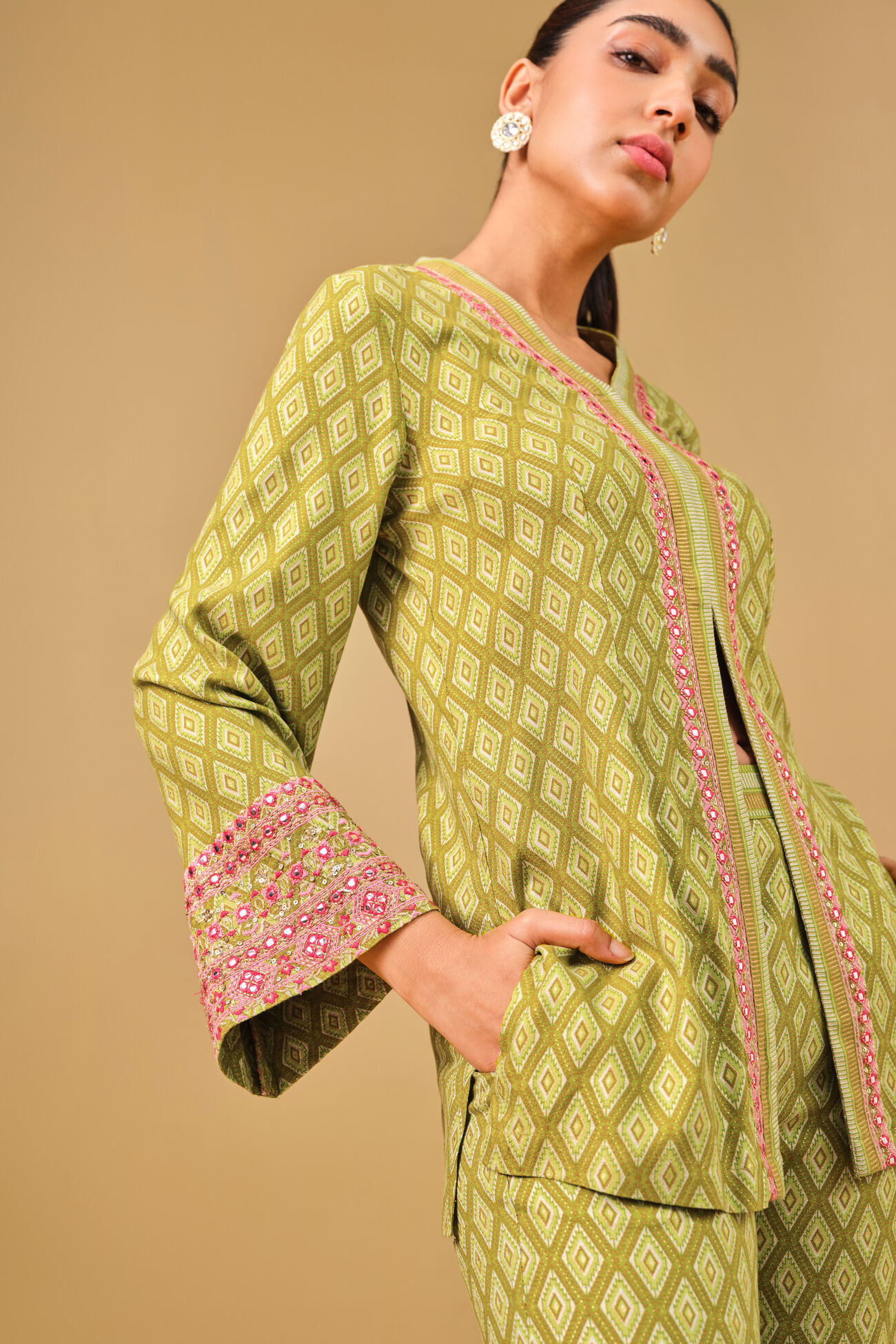 Embroidered Jacket Style Lime Co-ord, Lime, image 5