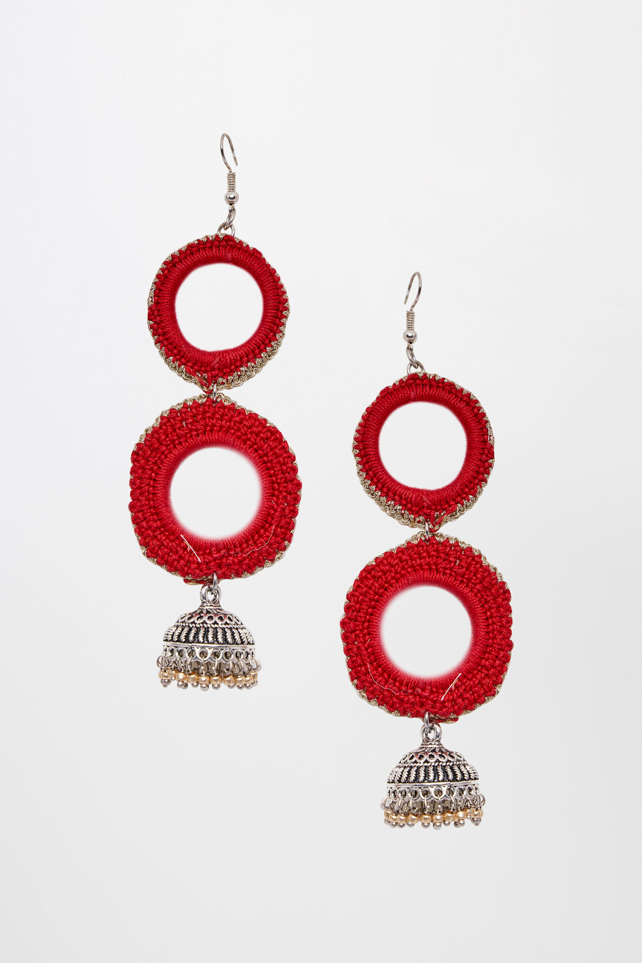 Red Alloy Thread and Beads Earring, , image 1