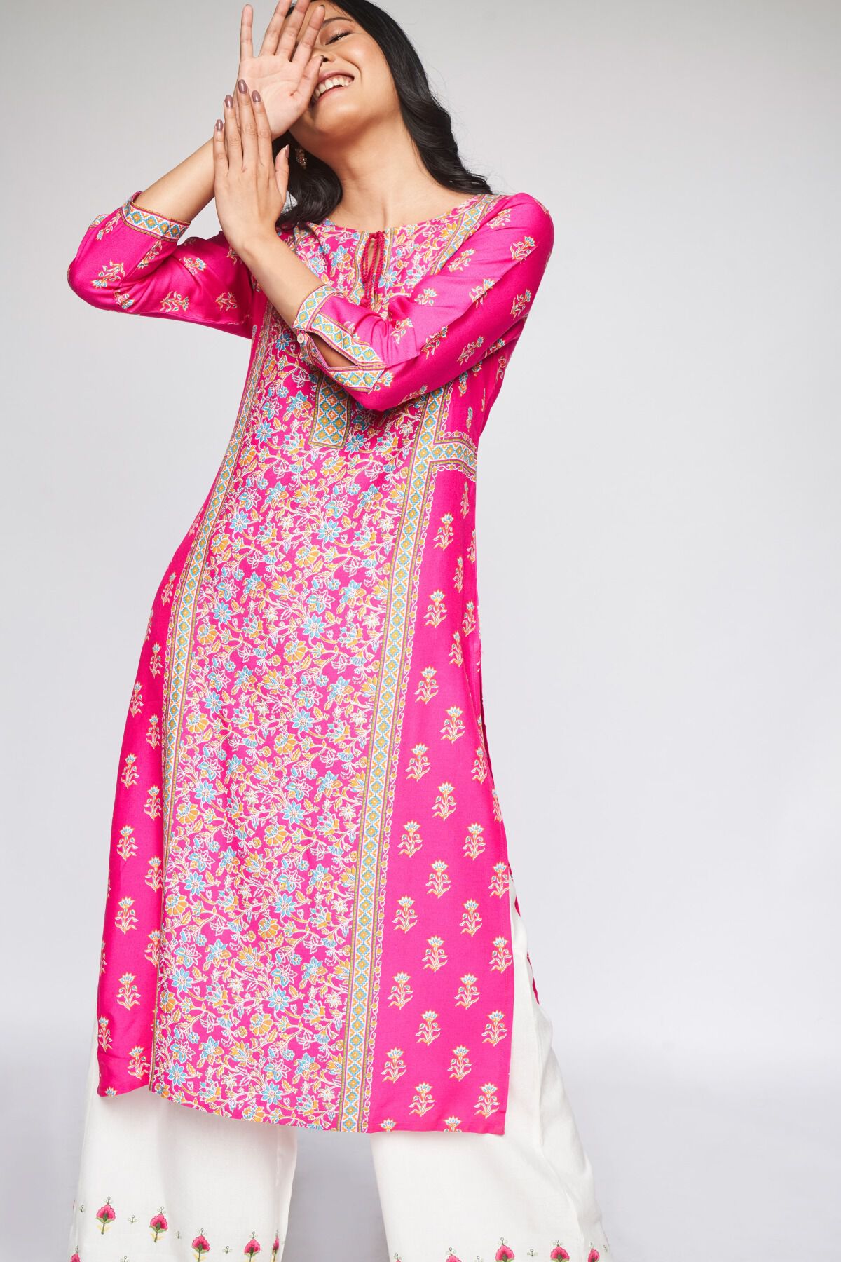 Pink Ethnic Motifs Straight Kurta 