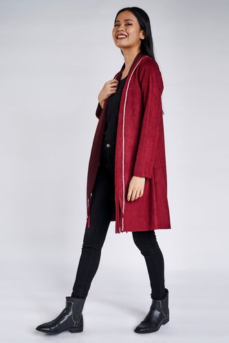 4 - Maroon Fringed Sheath Longline Shrug, image 4