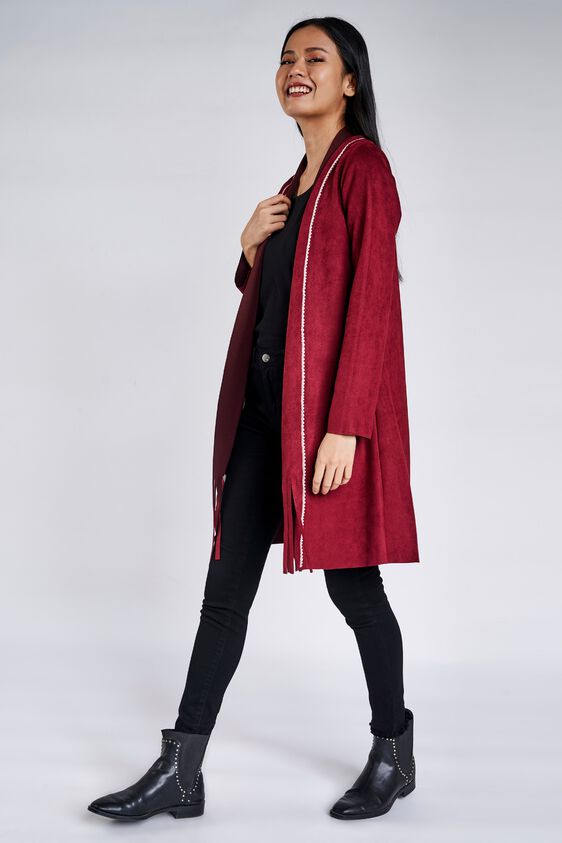 4 - Maroon Fringed Sheath Longline Shrug, image 4