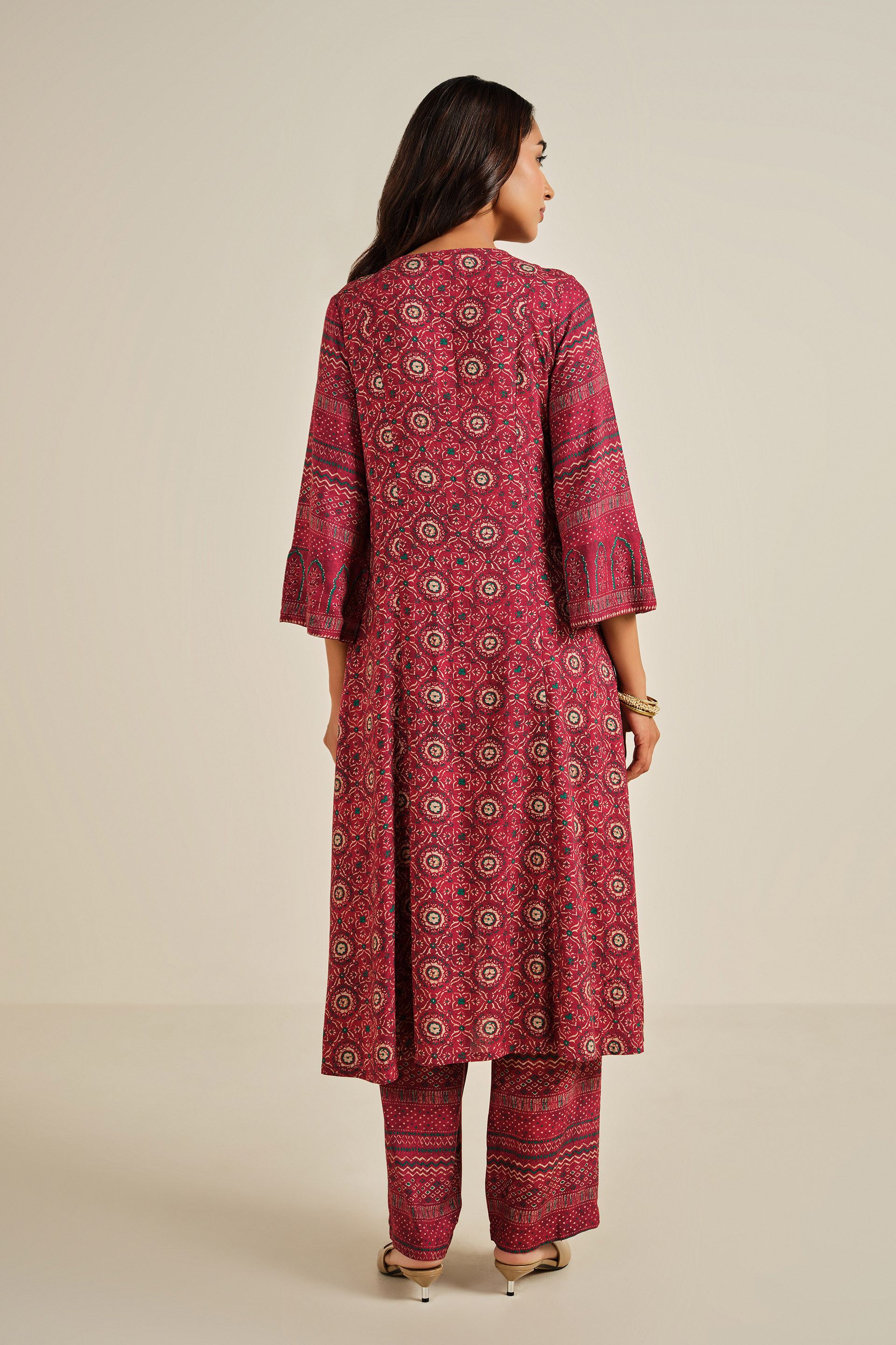 Berry Beat Kurta Set, Wine, image 5
