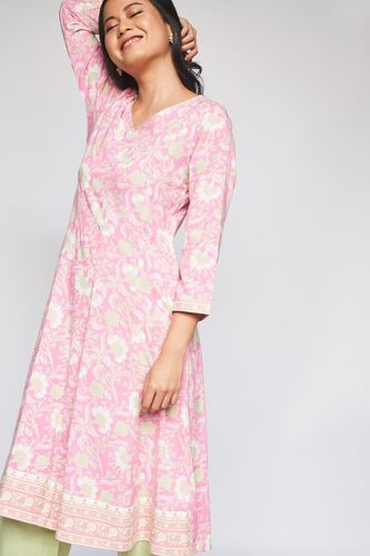 3 - Pink Floral Fit and Flare Kurta, image 3