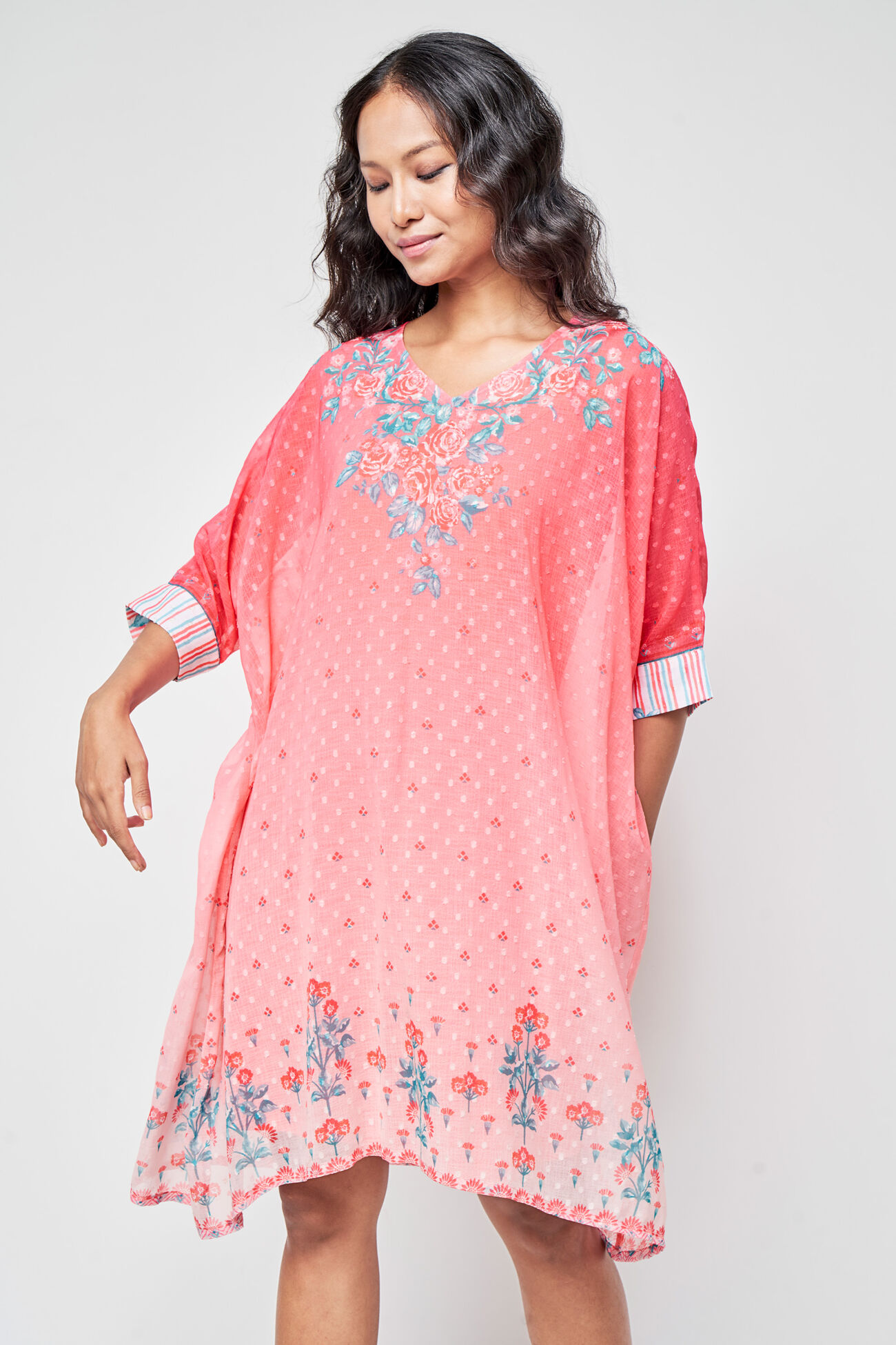 Coral Floral Curved Tunic, Coral, image 4