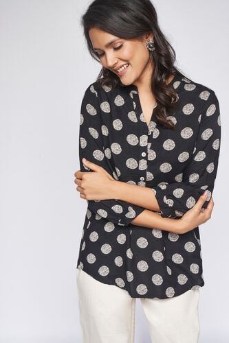 2 - Black Polka Dots Shirt Style Top, image 2