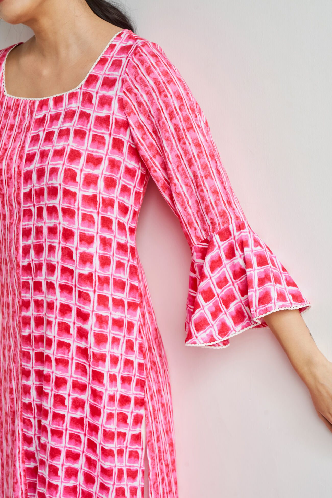 Pink Tie & Dye Straight Kurta, Pink, image 6