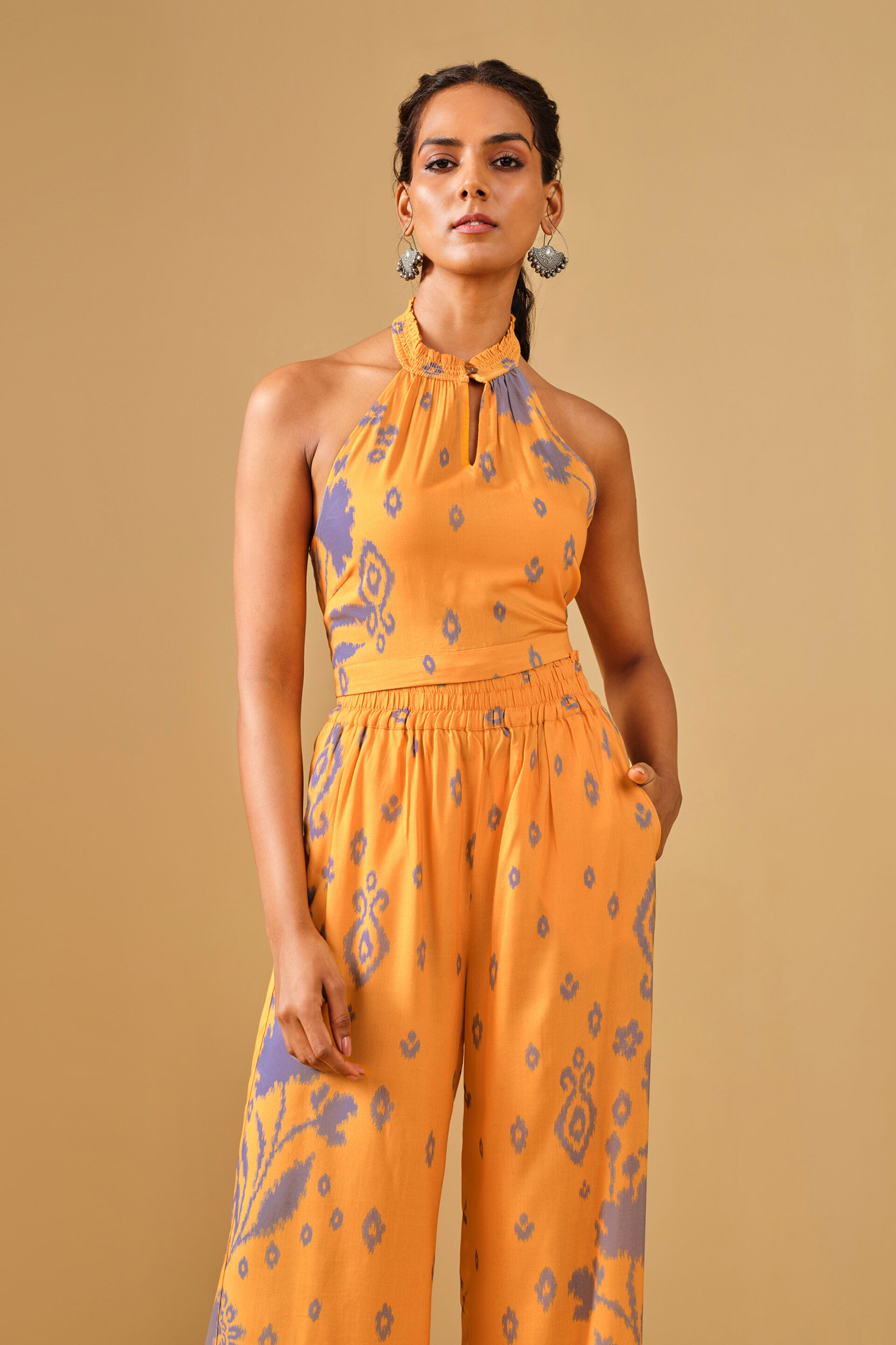 Ikat Inspired Yellow Viscose Co-ord, Mustard, image 5