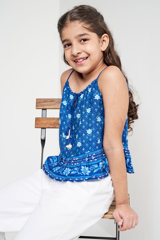 Blue Geometric Flared Top, Blue, image 1