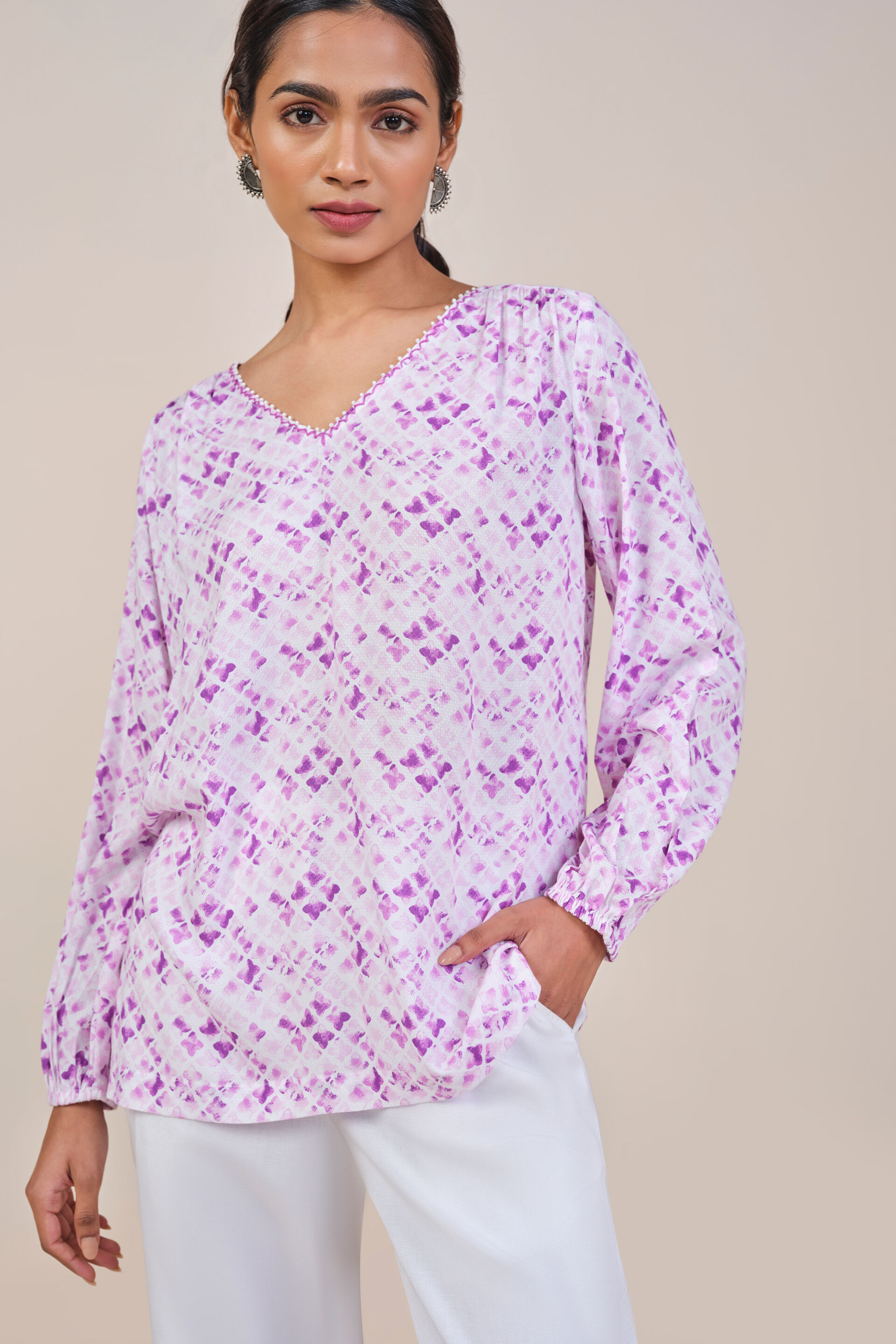 Lilac Embroidered Dobby Top, Lilac, image 2
