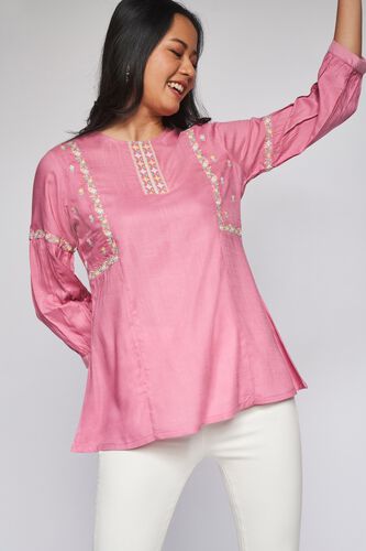 1 - Lilac Solid Fit and Flare Top, image 1