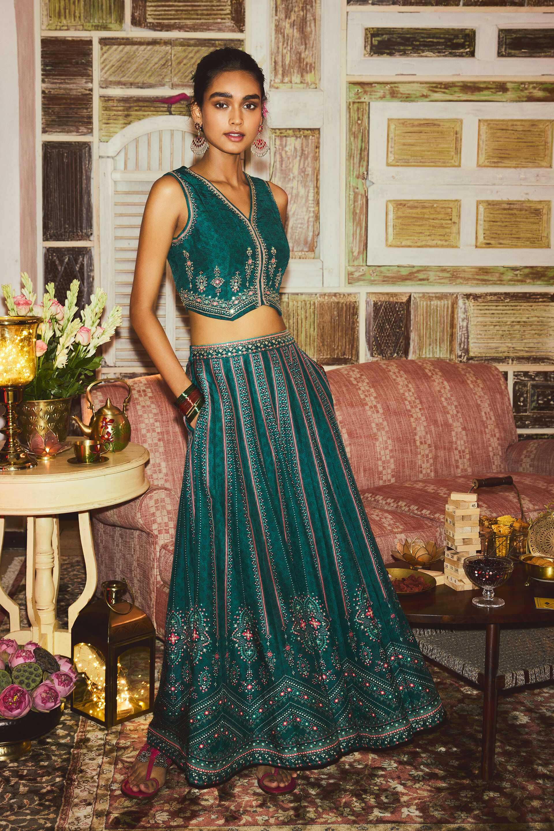 Mohini Green Skirt Set, Green, image 2