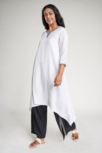 4 - White Solid Embroidered A-Line Kurta, image 4