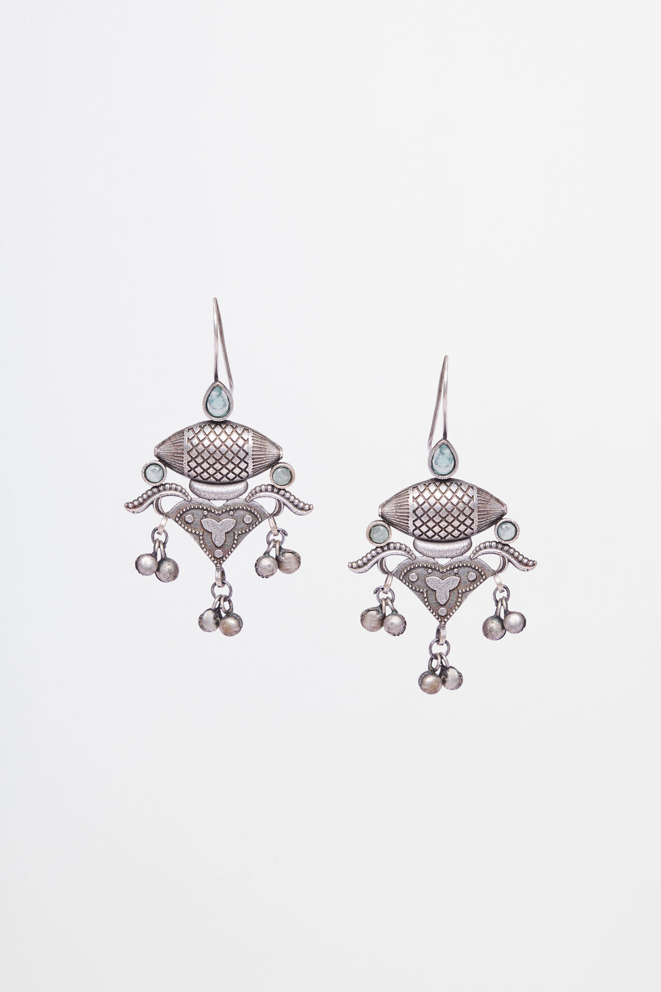 Stone-Studded Silver Earring, , image 1