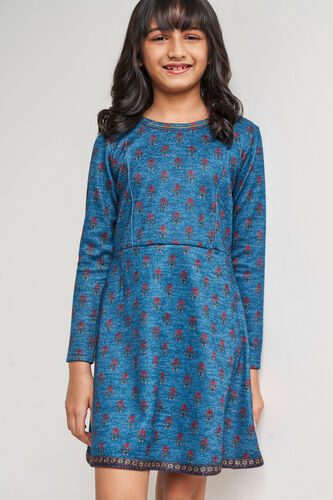 Floral Fit and Flare Dress, Teal, image 3