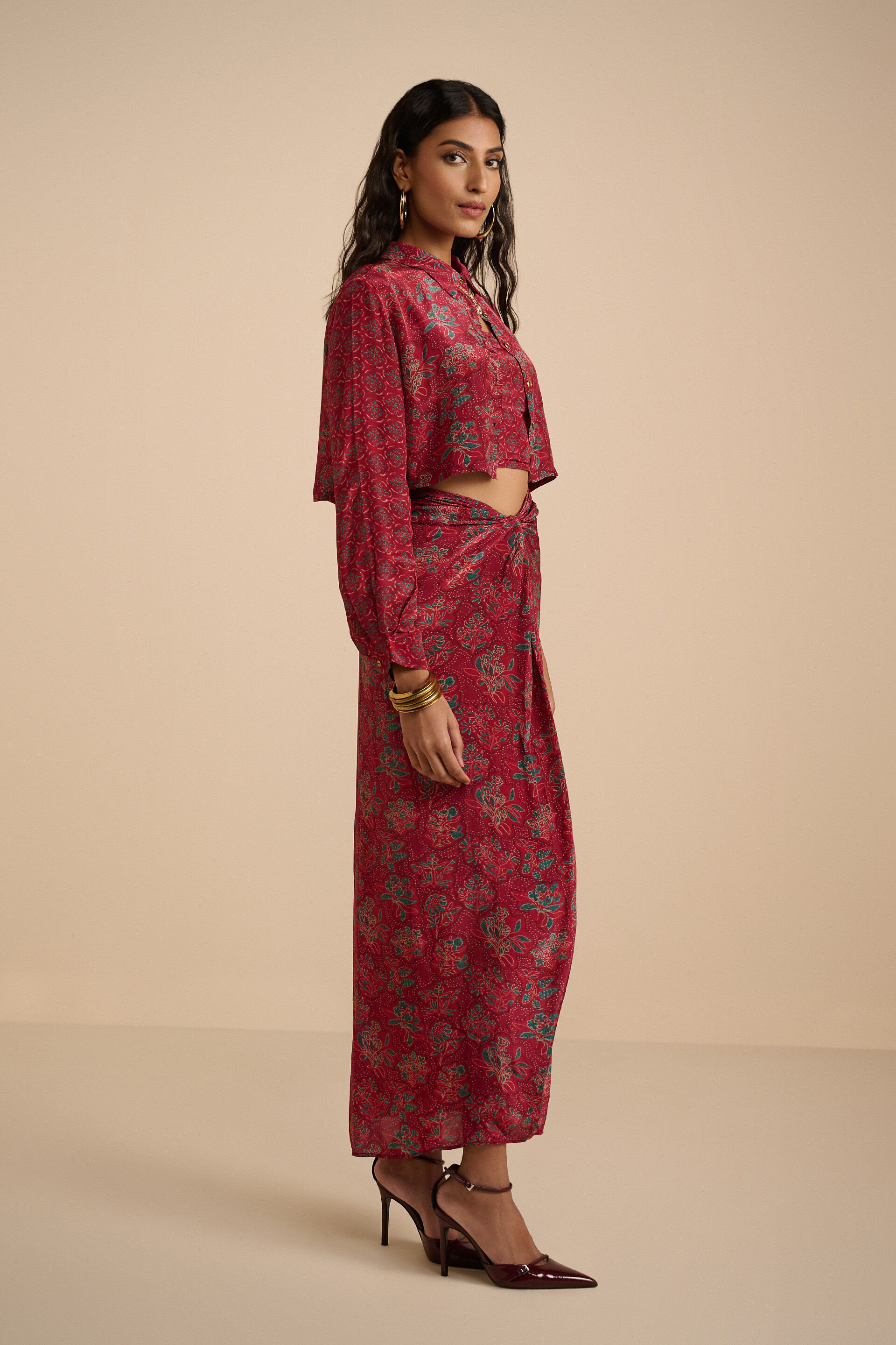 Meetha Ber Wine Skirt Set, Wine, image 7