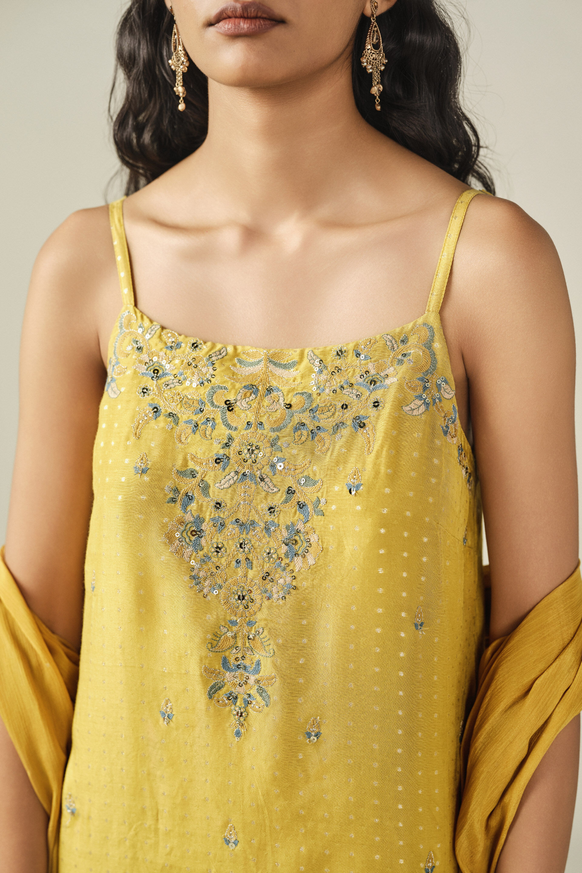 Embroidered Pant Set in Yellow, Yellow, image 2