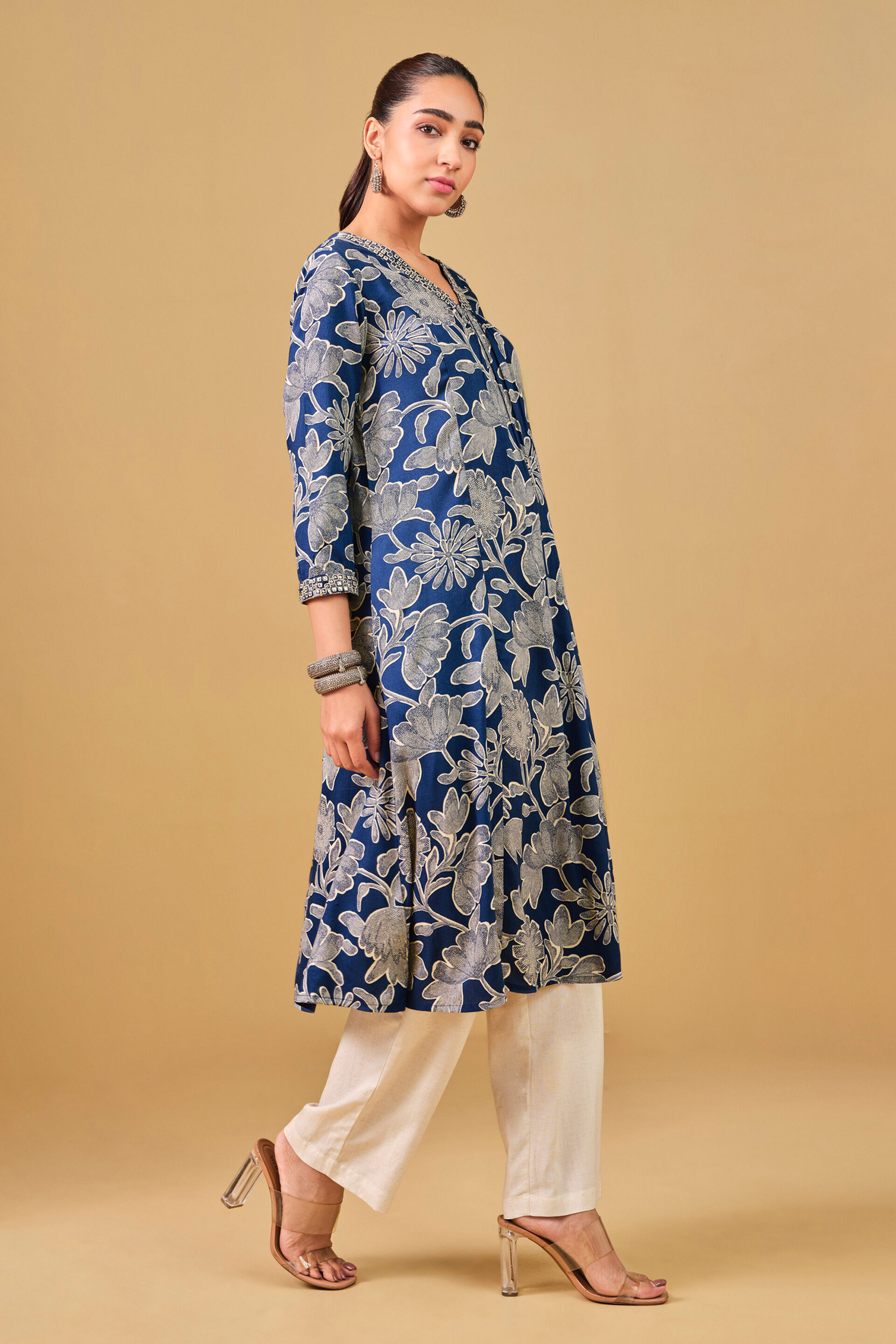 Mirror work Embroidered Kurta, Navy Blue, image 2