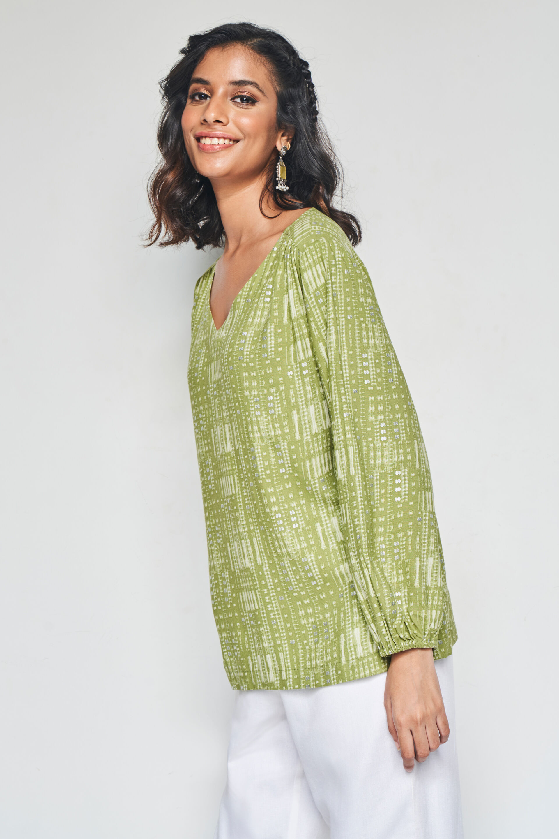 Kusum Printed Kurta Top, Lime, image 4