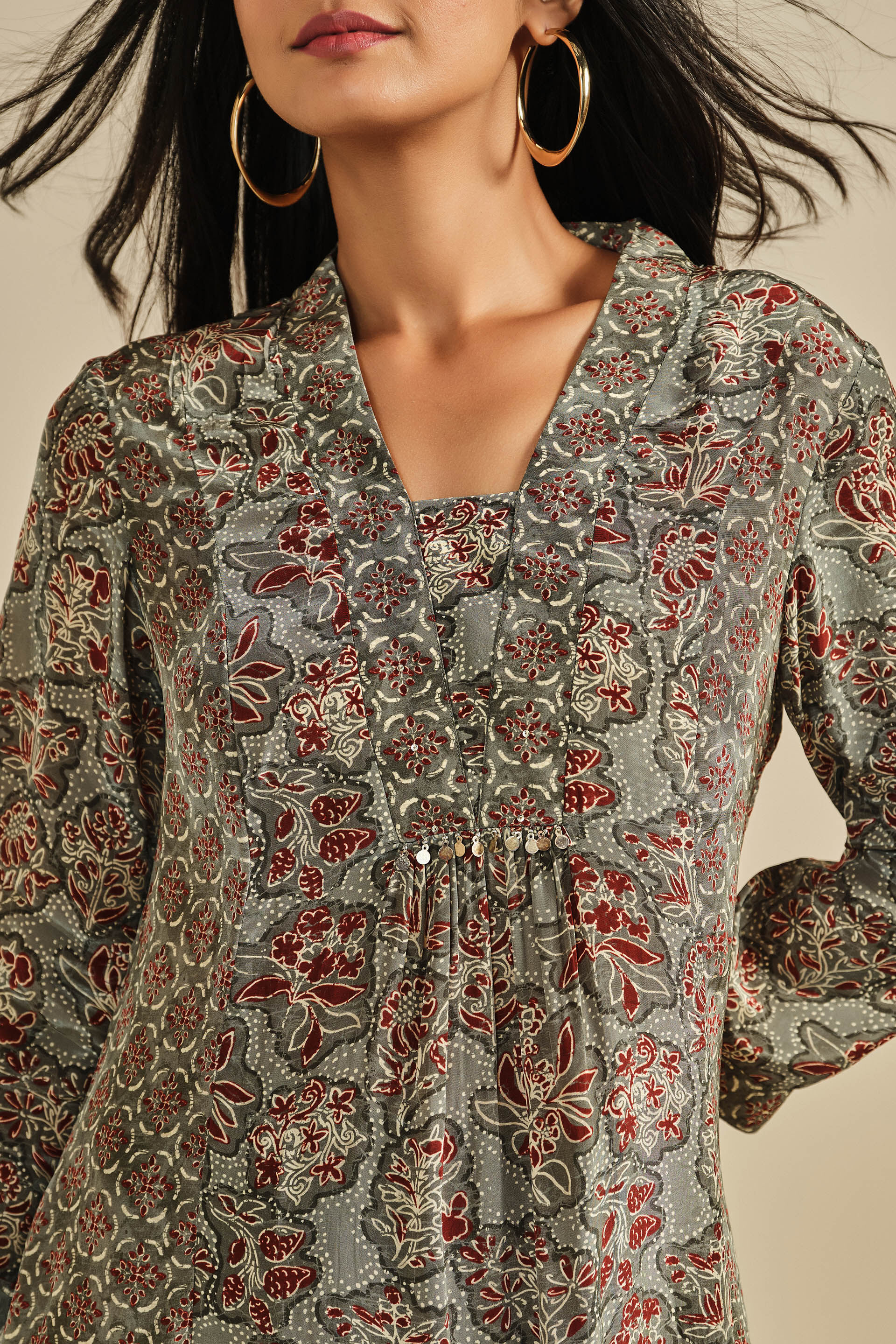 Pyaar Berry Grey Kurta Set, Grey, image 3