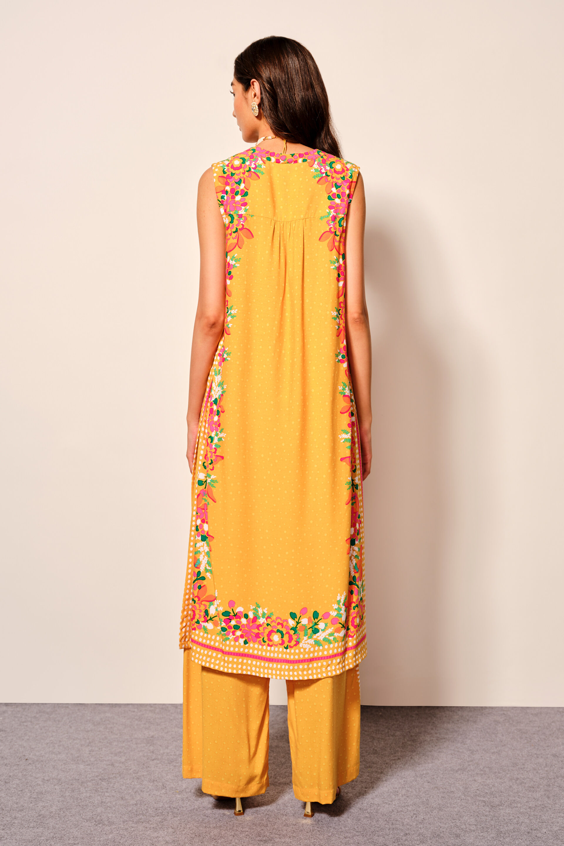 Mustard India-Inspired Floral Print Kurta Set, Mustard, image 5