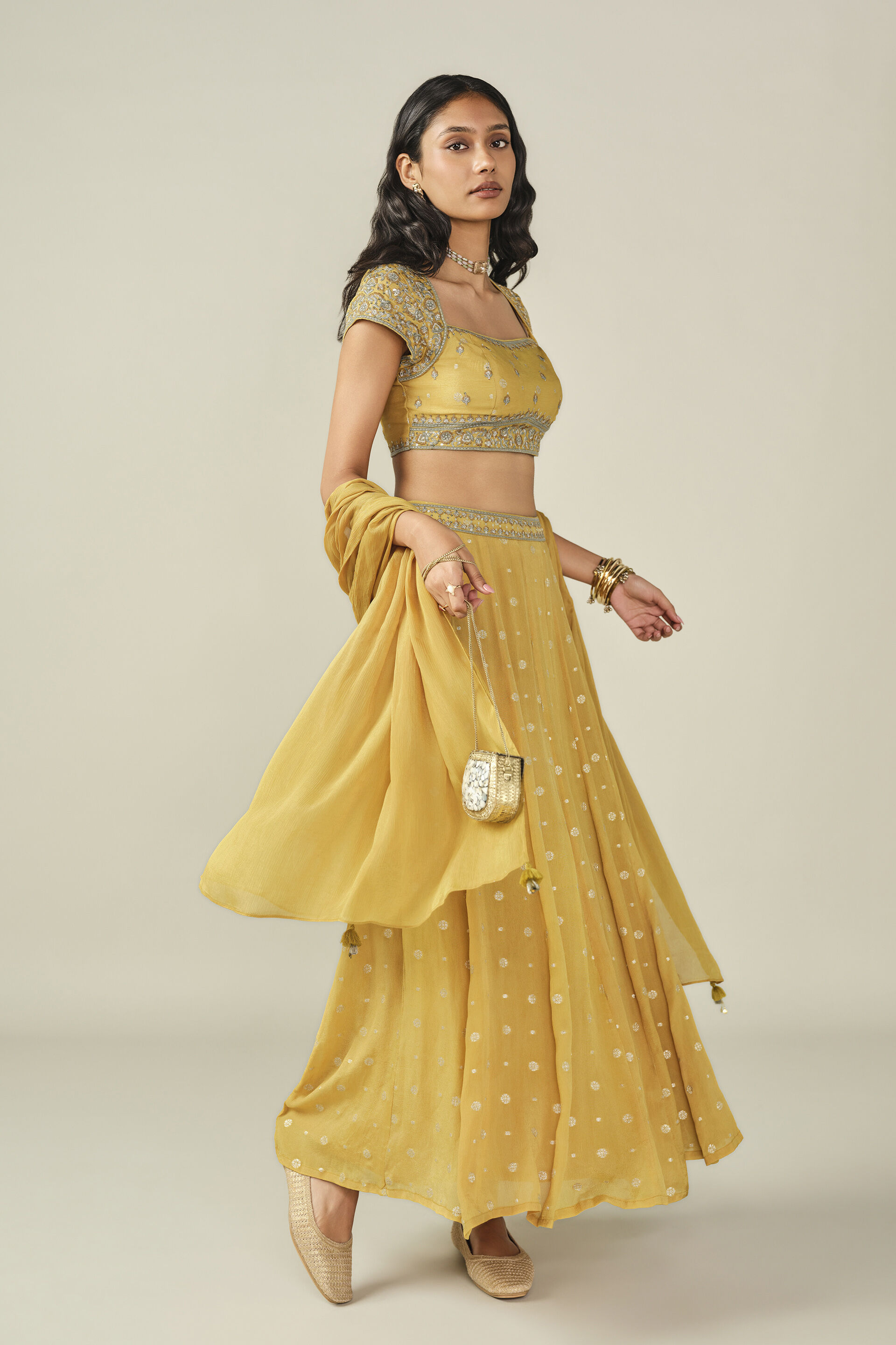 Embroidered Skirt Set in Yellow, Yellow, image 3