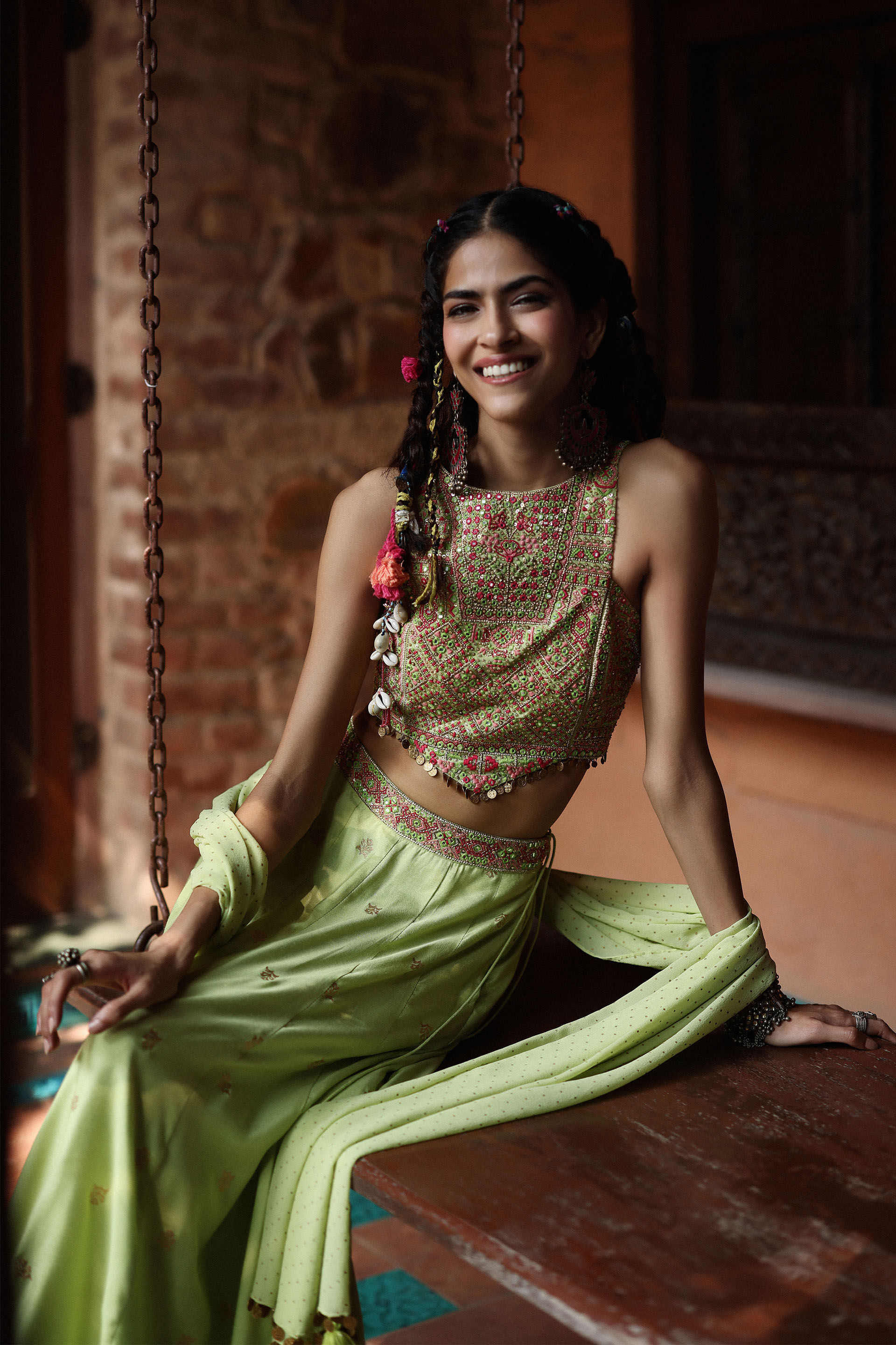 Khatta Meetha Amrud Skirt Set, Lime, image 4