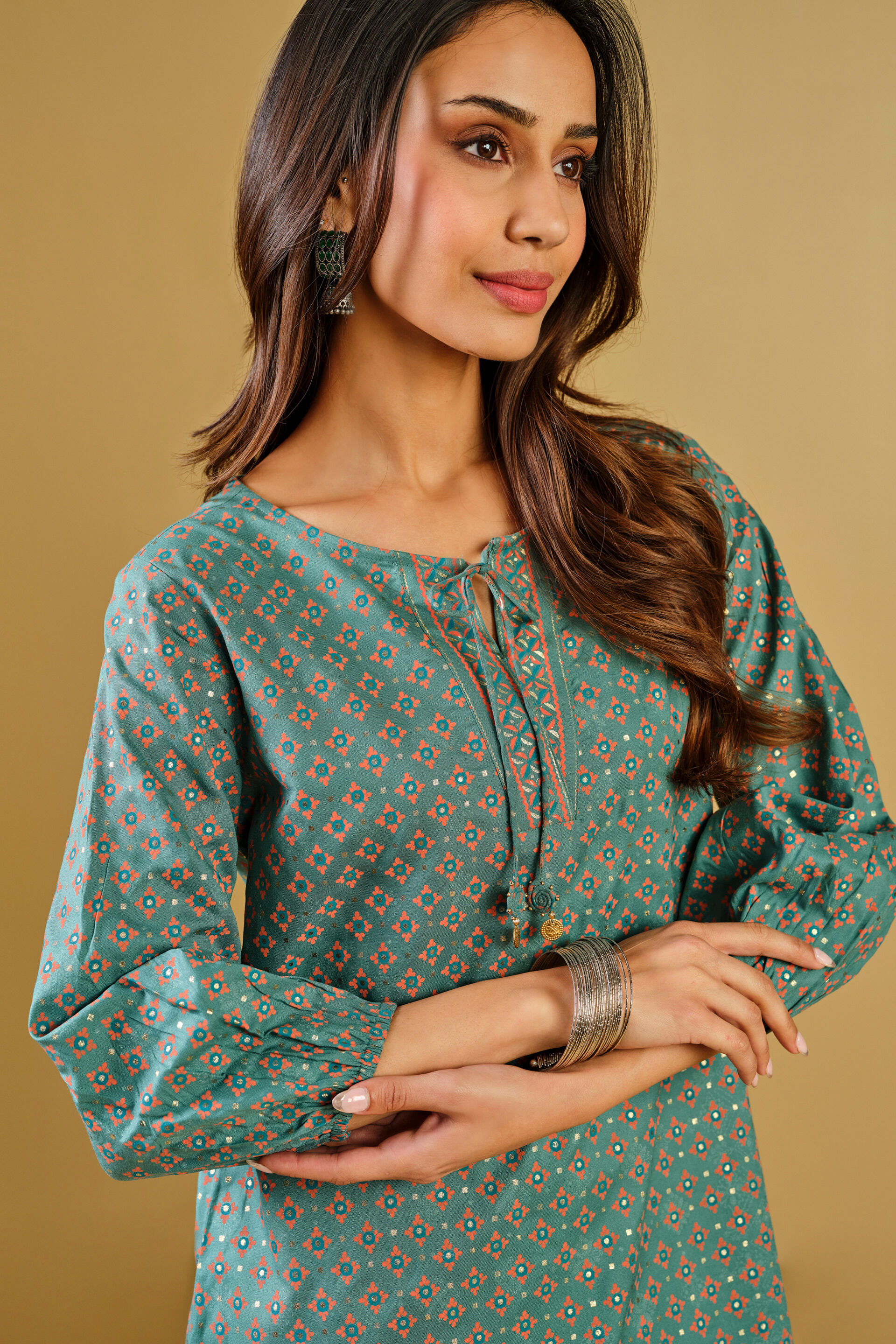 Green Floral Viscose Tunic, Green, image 5