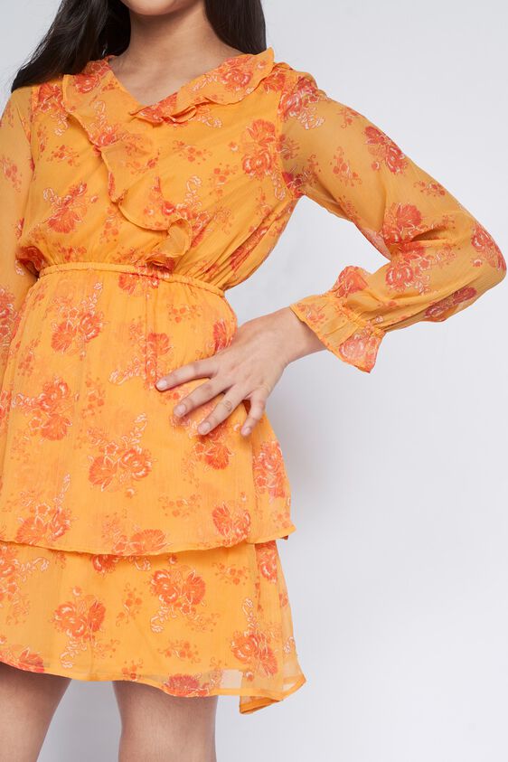 Orange Ruffles Floral Dress, Orange, image 5