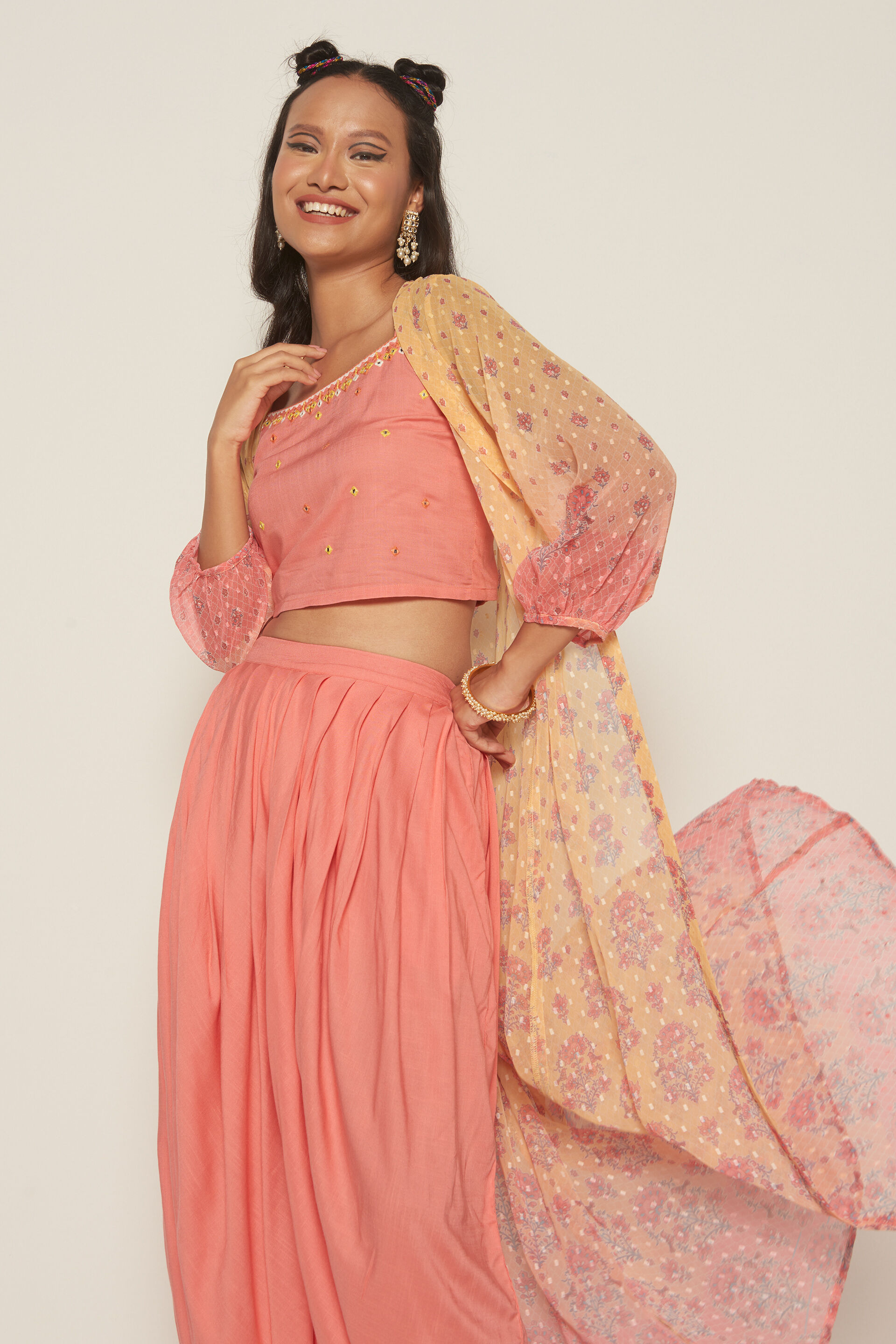 Cassata Dhoti Pant Set, Coral, image 6