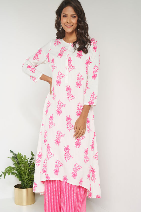 Pink Floral A-Line Kurta, Pink, image 4