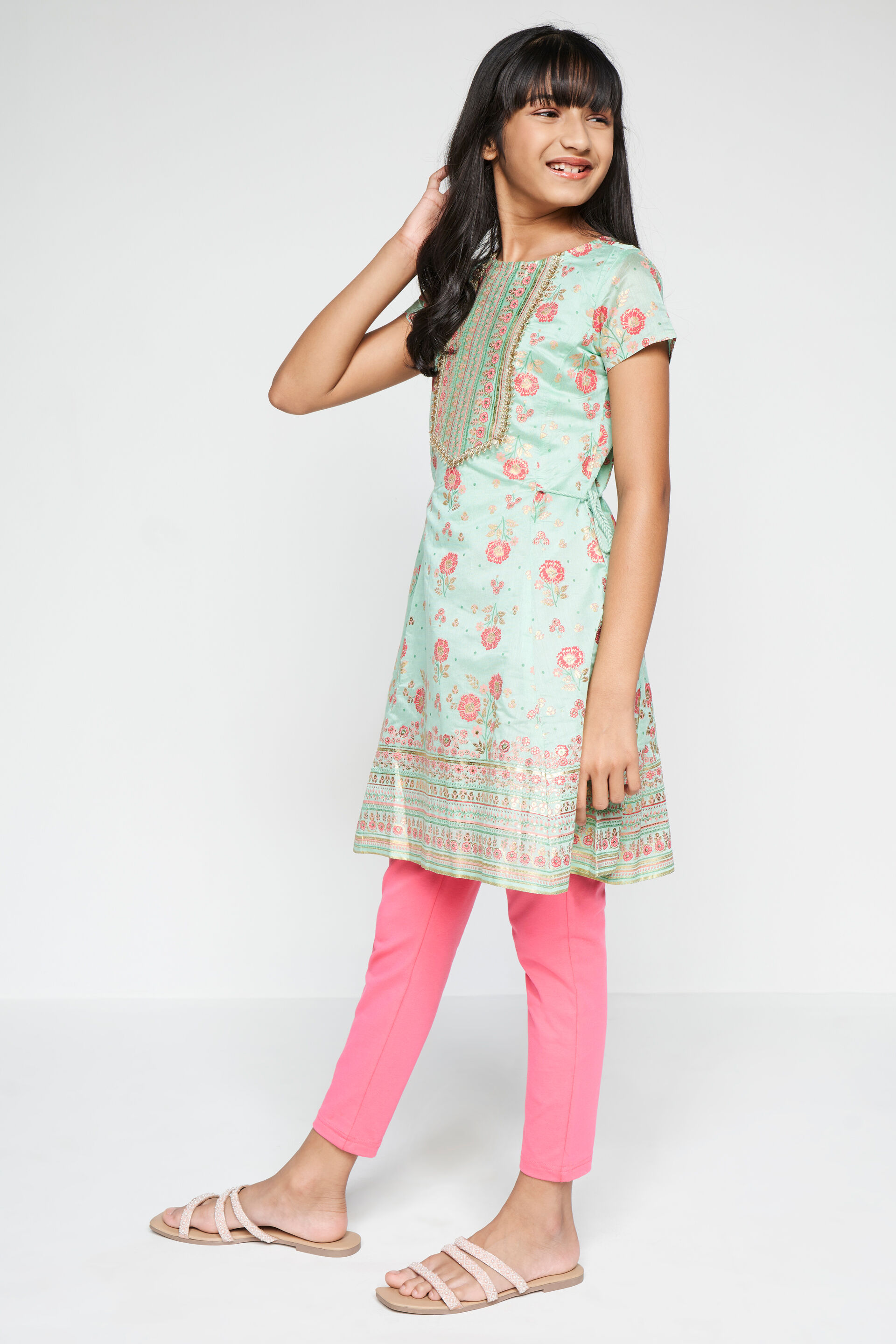 Sage Green Foil Printed Kurta Set, Sage Green, image 3