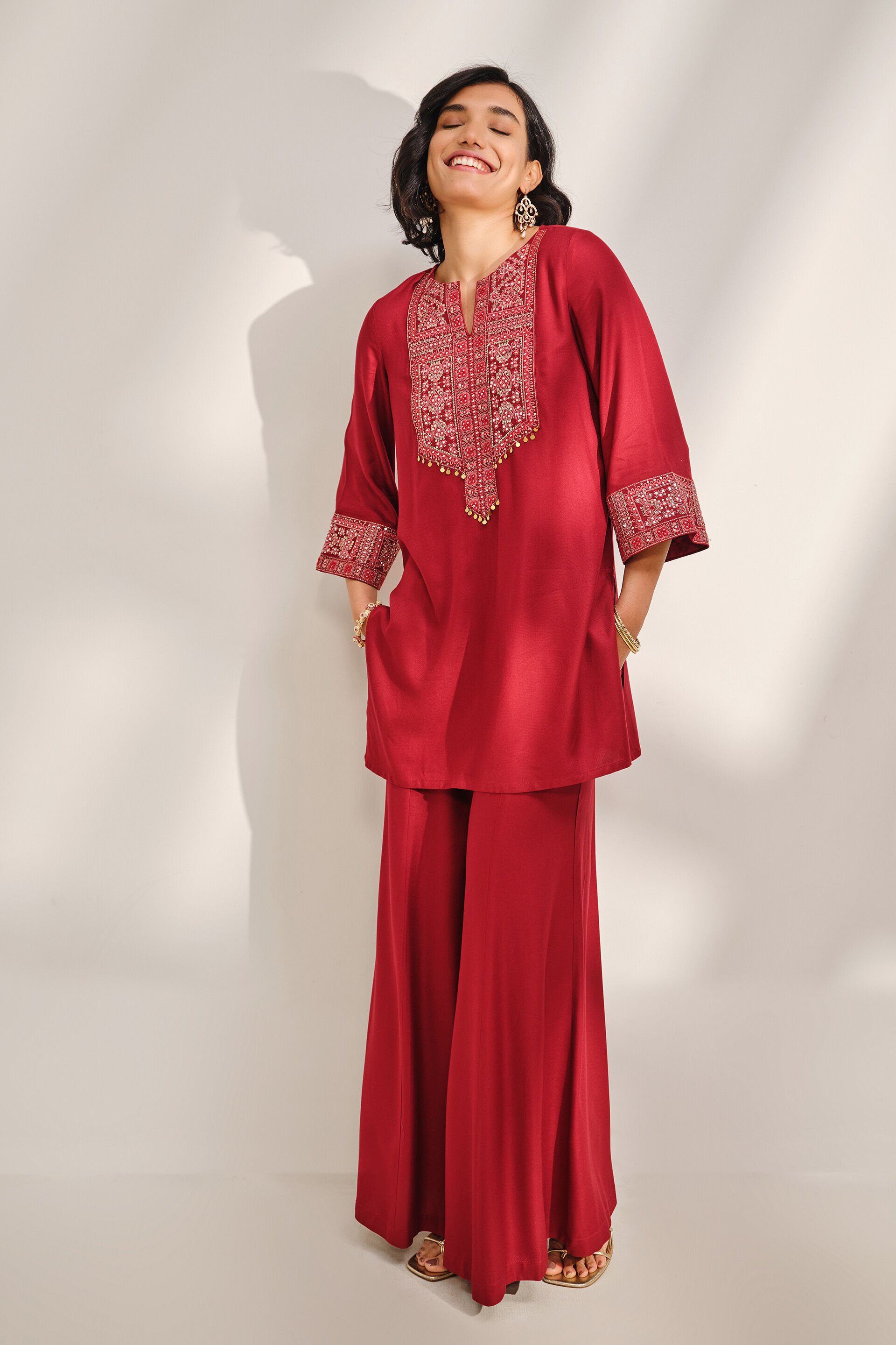 Maroon Shamiyana Embroidered Kurta Set, Maroon, image 4