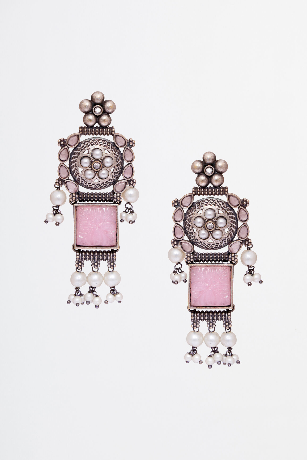 Pink Alloy Stone Beads and Pearls Earring, , image 1