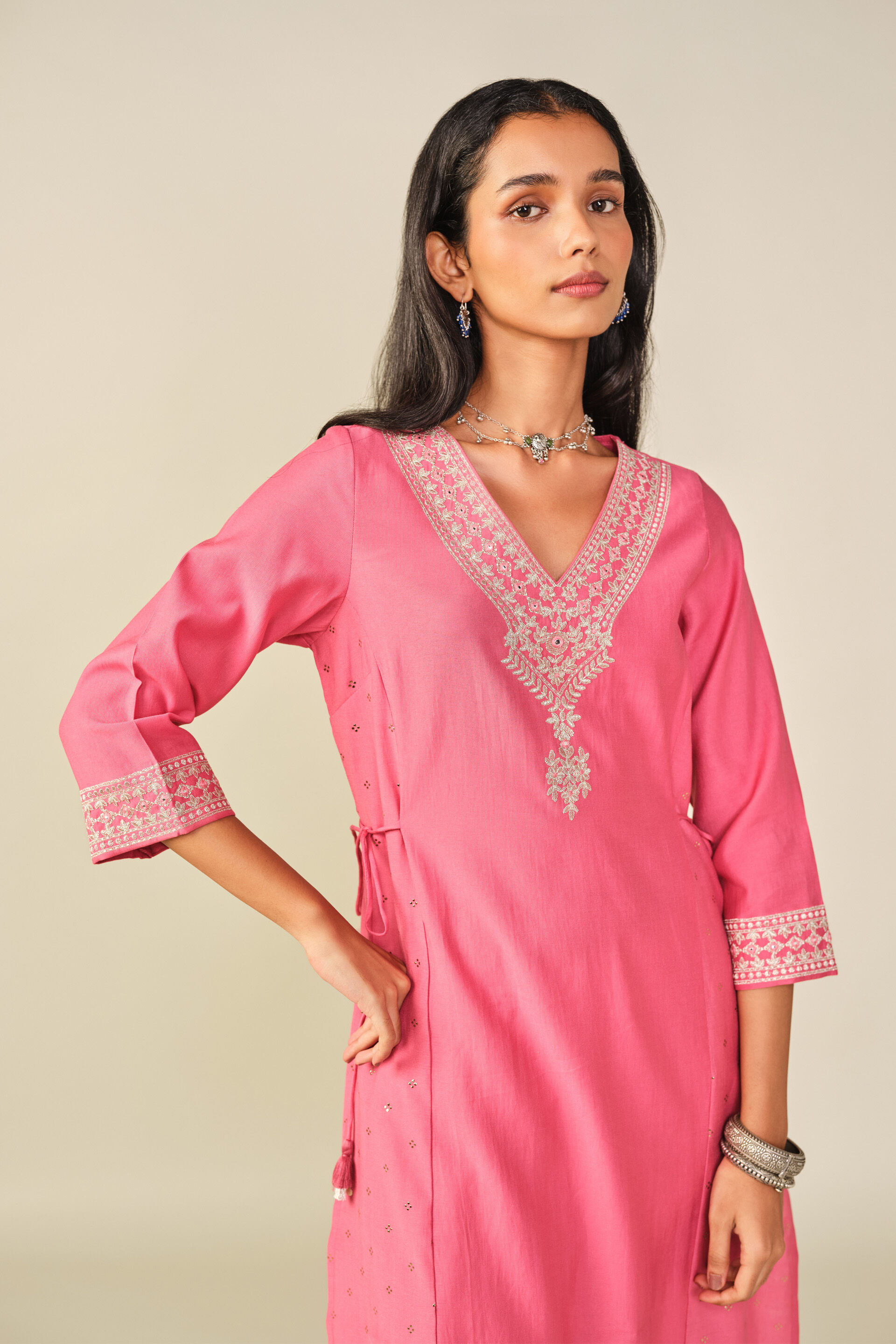 A-Line Printed Kurta in Pink, Pink, image 3