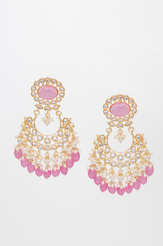 Pink Brass Stone Beads and Pearls Earring, , image 1
