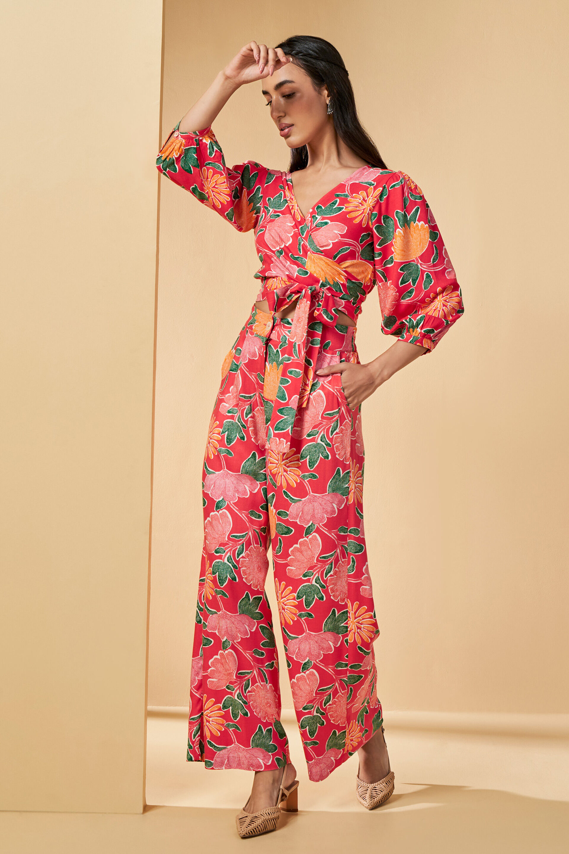 Electric Style Crop Top Co-Ord, Red, image 2