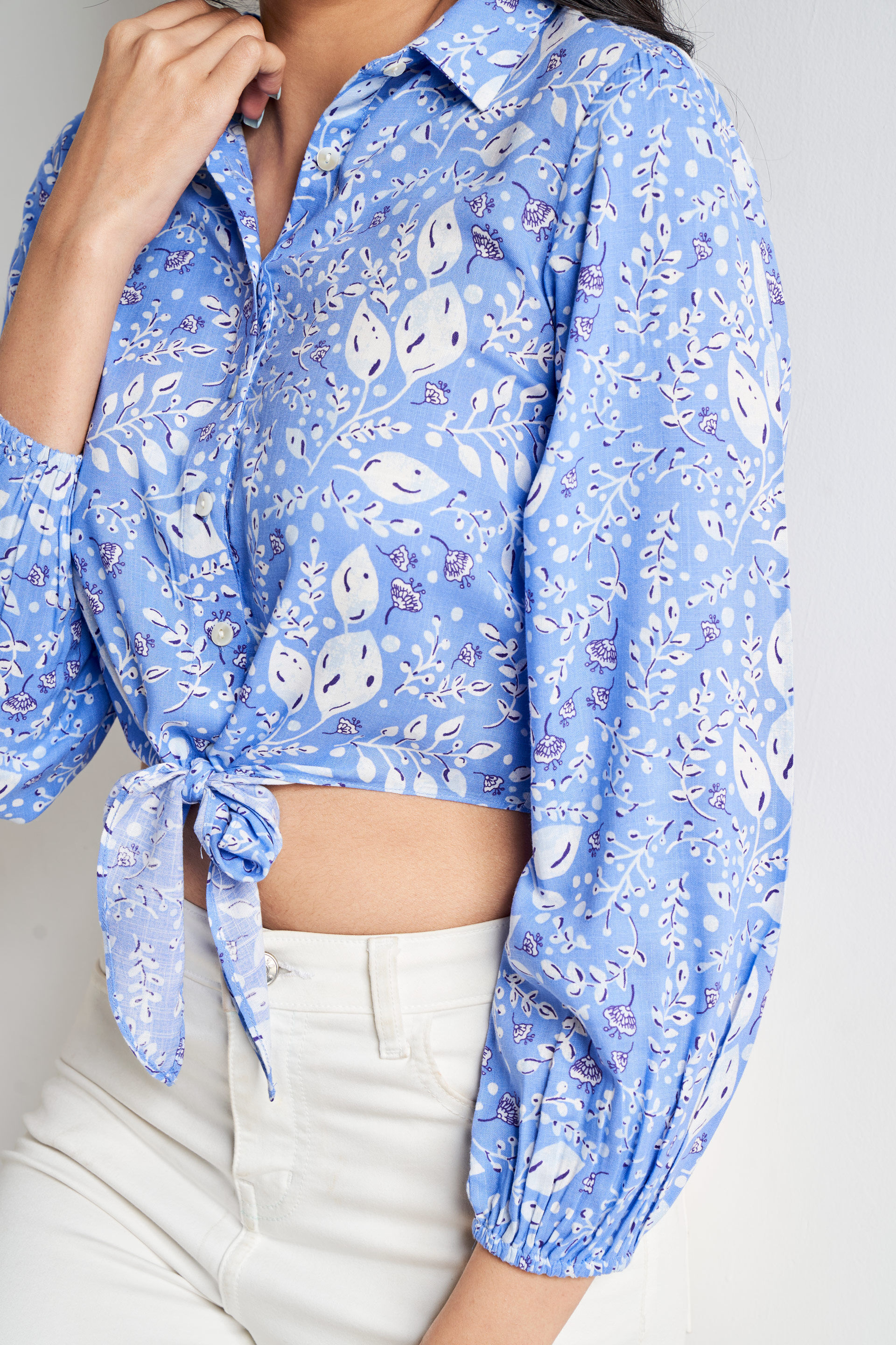 Blue Floral Cropped Top, Blue, image 5