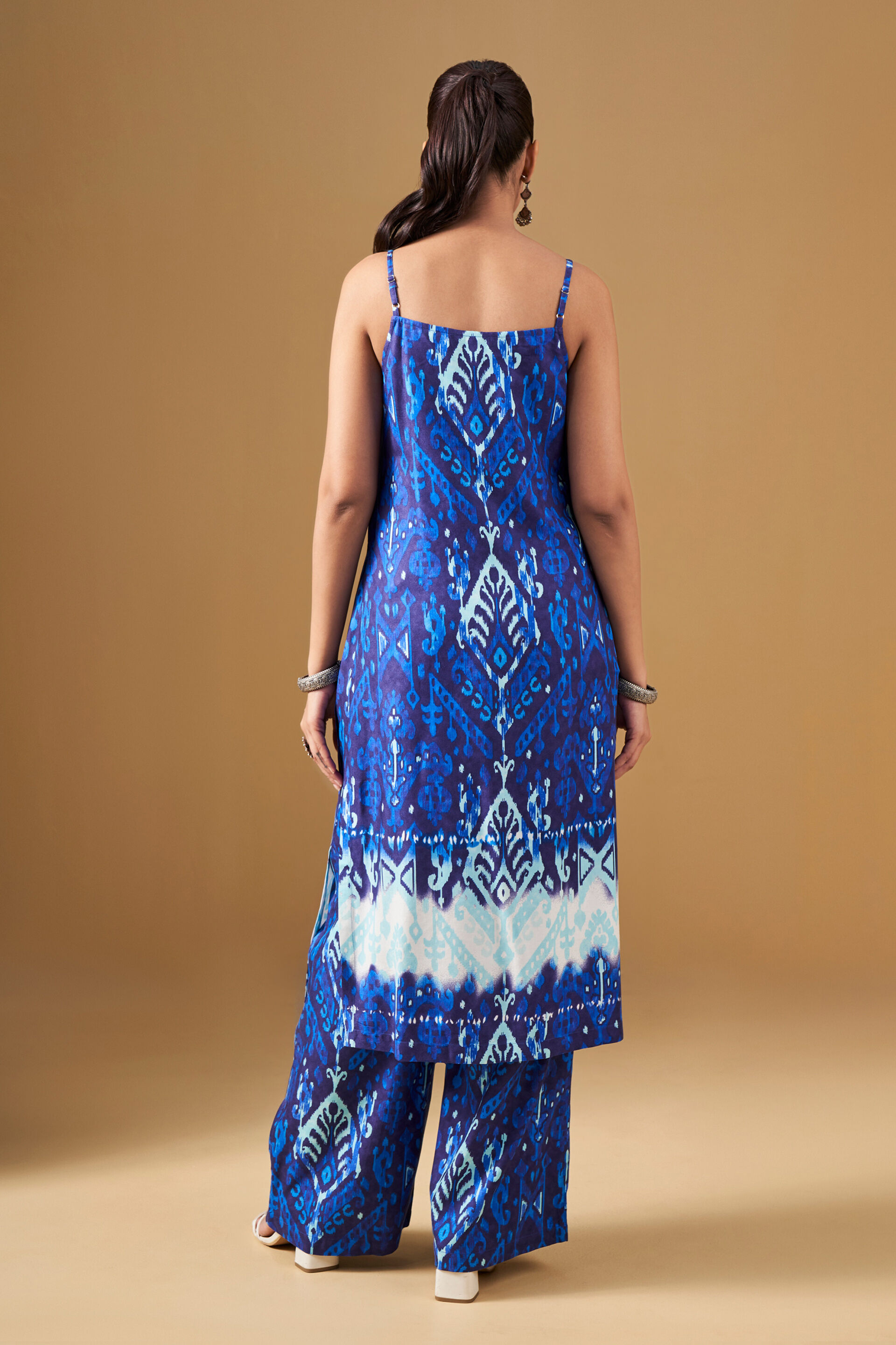 Ikat Print Viscose Straight Blue Kurta Set, Ink Blue, image 4