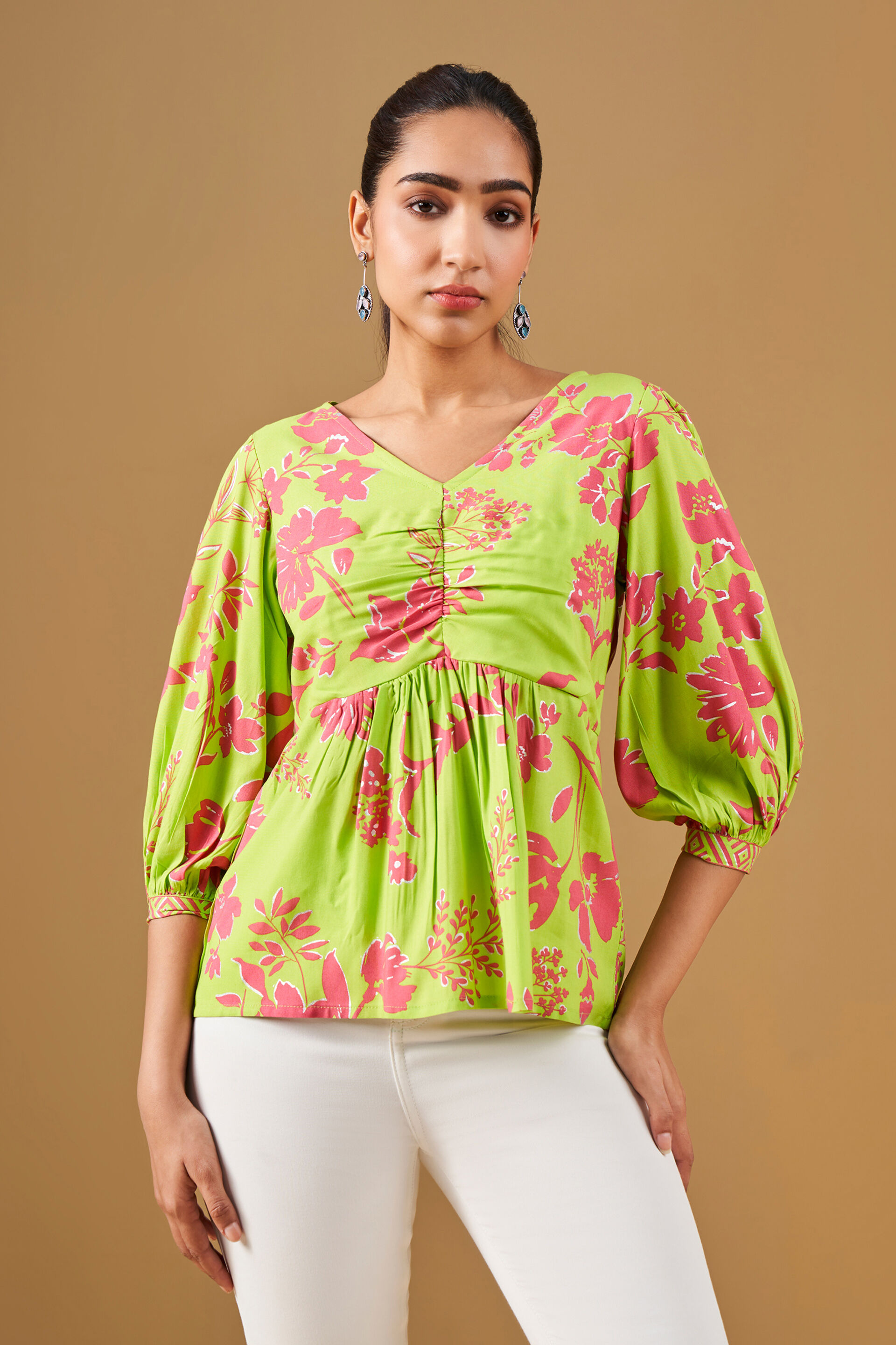 Bright Florals Viscose Peplum Top