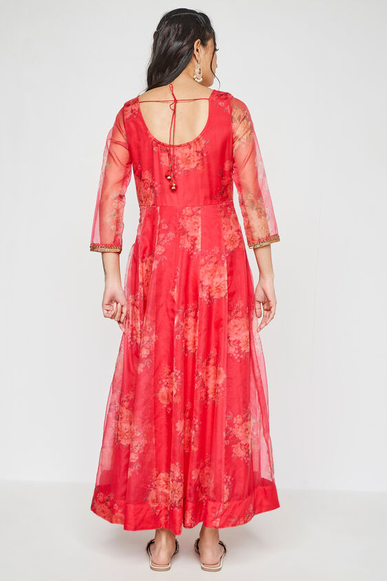 Red Floral Flared Gown, Red, image 14