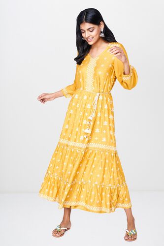 6 - Mustard Floral V-Neck Fit and Flare Dress, image 6