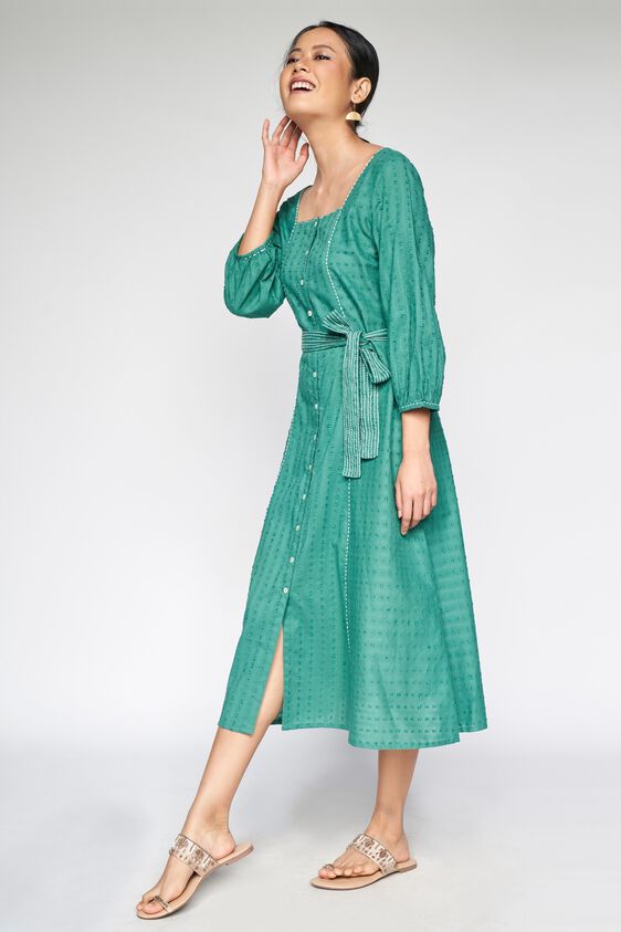 1 - Sage Green Tie-Ups  Fit and Flare Dress, image 1